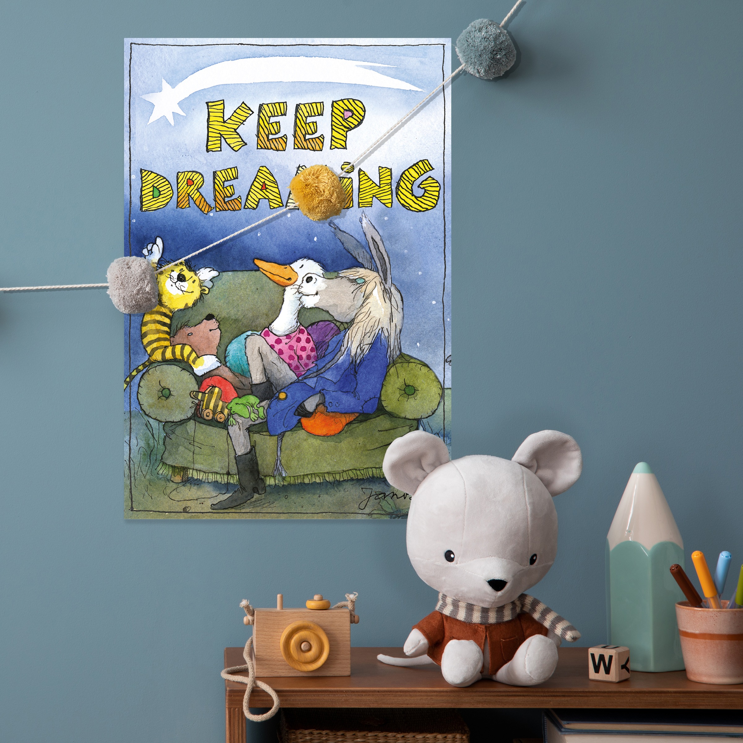 LuckyLinde Wanddekoobjekt »Der kleine Bär und der kleine Tiger mit Freunden«, (1 St.), Exklusive JANOSCH Kindermotive, Stahlschild