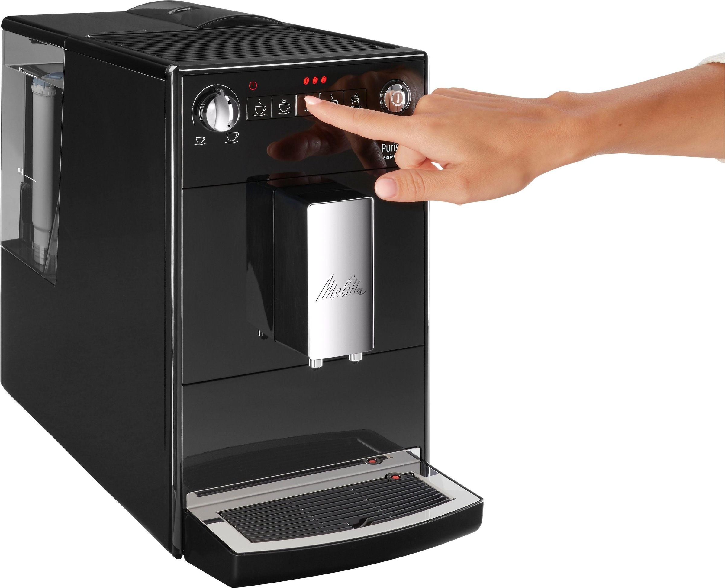 Melitta Kaffeevollautomat »Purista® F230-101, silber/schwarz«, Lieblingskaffee-Funktion, kompakt & extra leise