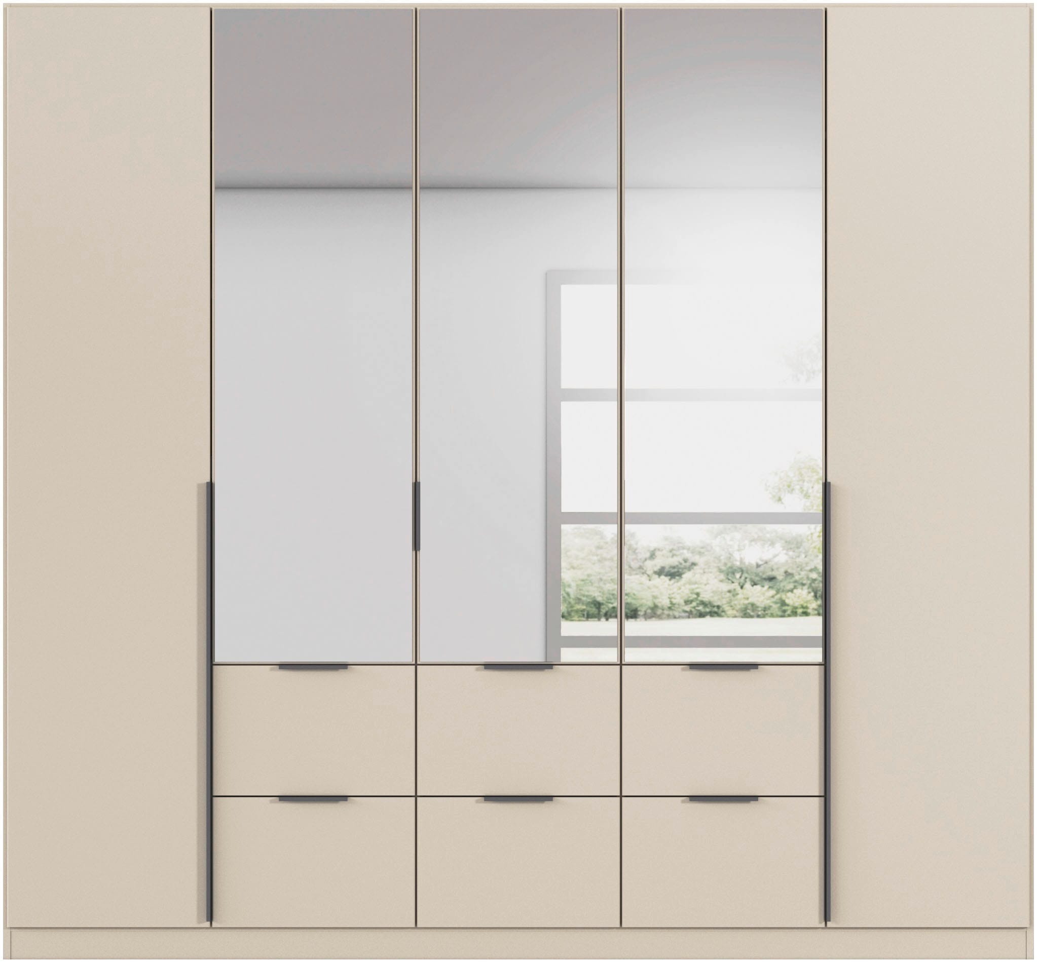rauch Drehtürenschrank »Kleiderschrank Schrank Garderobe AGORDO mit Dekor- oder Hochglanzfront«, (in zwei Griff-Farben mit Dekor- oder Hochglanzfront), mit Außenschubkästen, in 6 Breiten und 2 Höhen MADE IN GERMANY