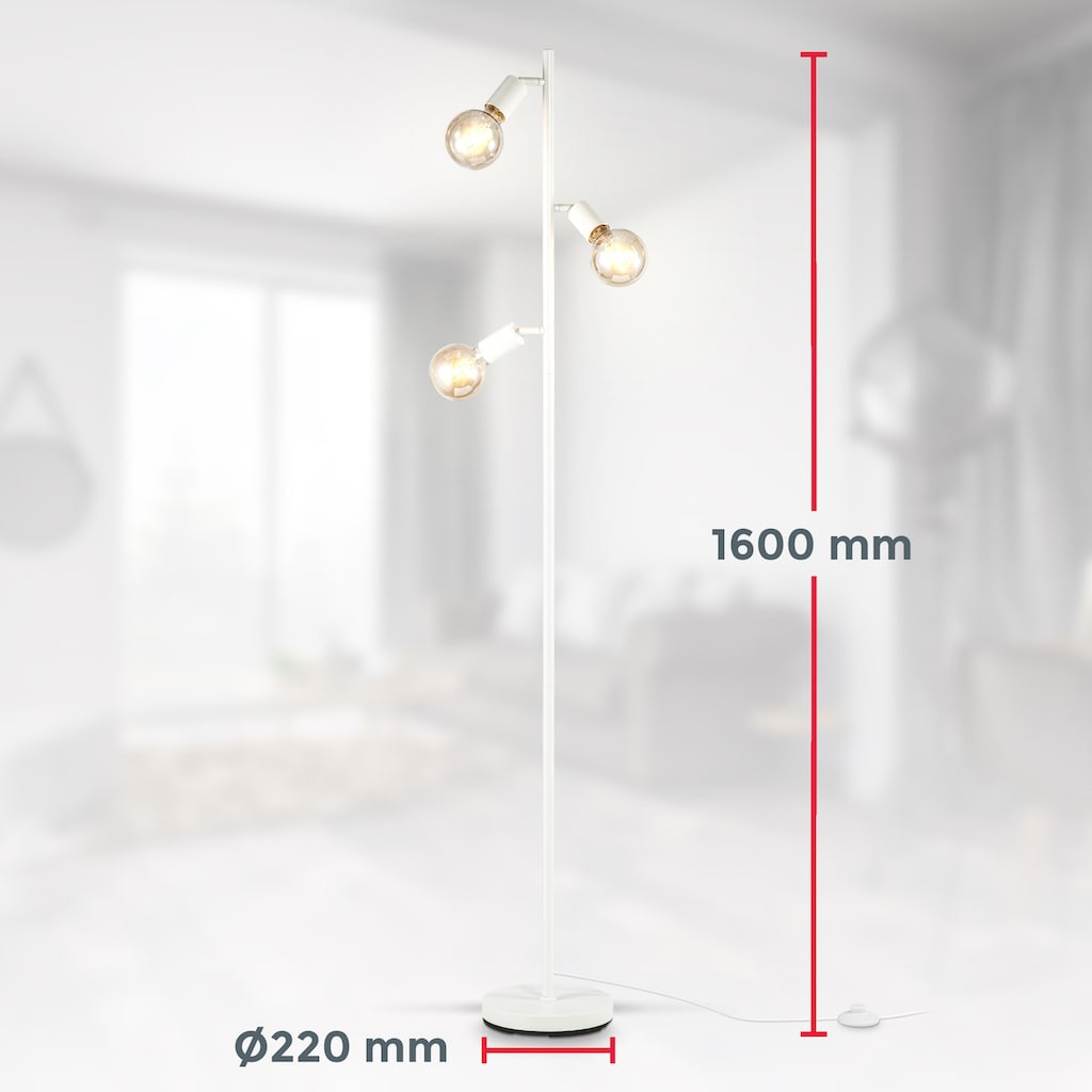 B.K.Licht Stehlampe, 3 flammig-flammig, Stehleuchte, 3-flammig, E27, Schwenkbar, Retro, Fußschalter, Metall