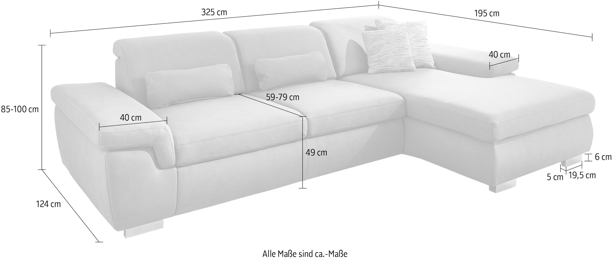 Die PlanBar Ecksofa »MP-IN17041 L-Form, Breite 325 cm« mit Sitztiefenverstellung, optional Kopfteilverstellung & Bettfunktion