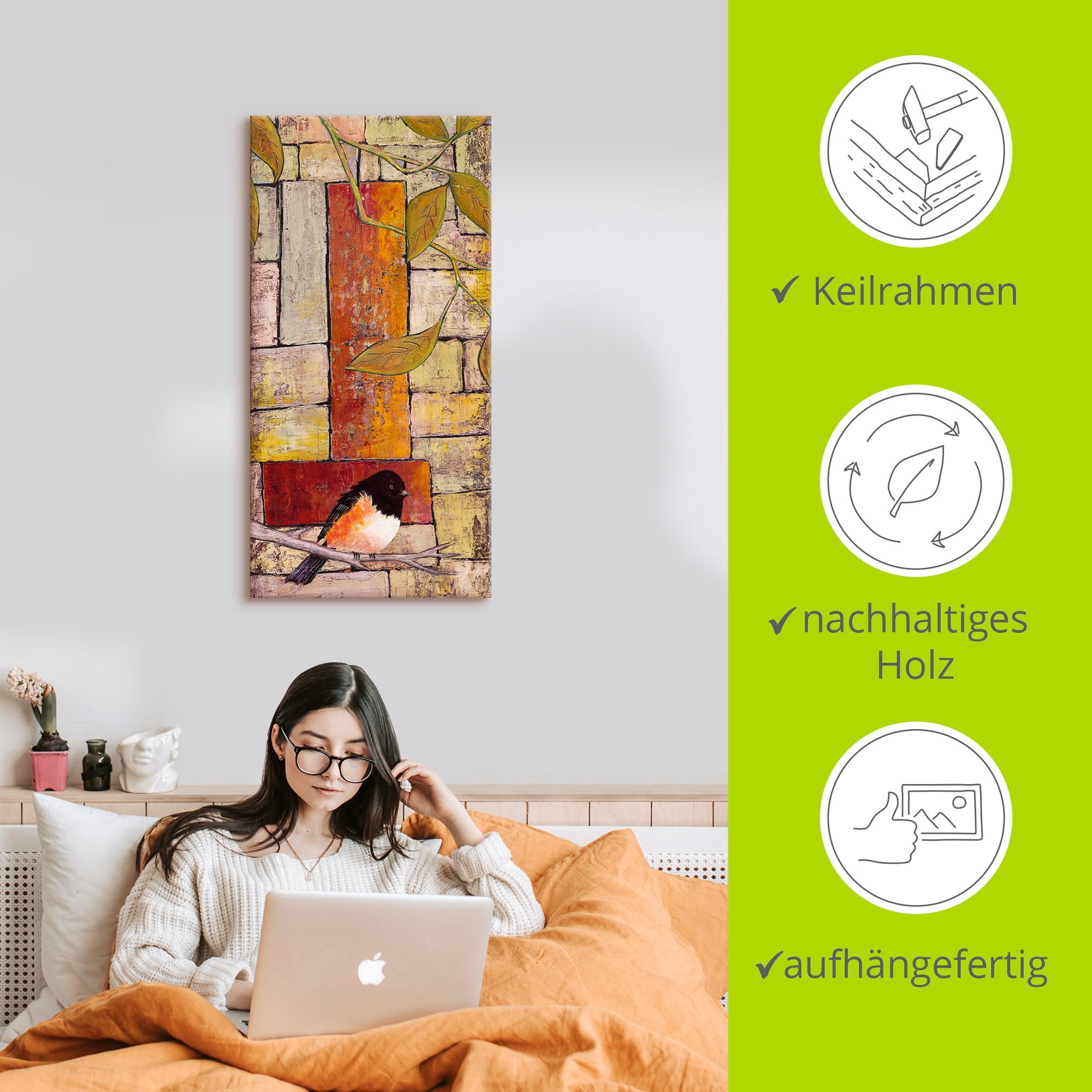 Artland Wandbild »Vogel auf einem Ast I«, Vögel, (1 St.), als Leinwandbild in verschied. Größen