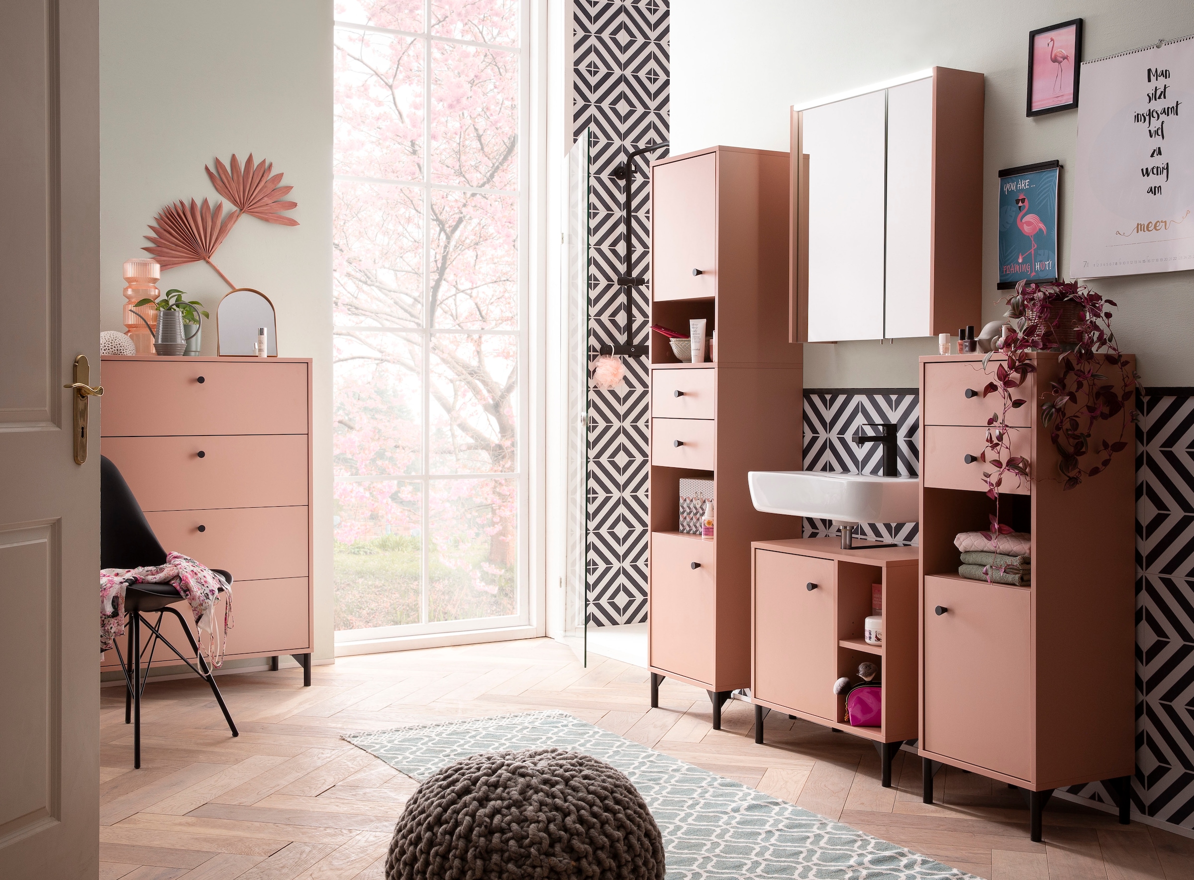 Schildmeyer Waschbeckenunterschrank »Smash«, Breite 60 cm (1-St) Apricot Dekor, mit Metallbeschlägen