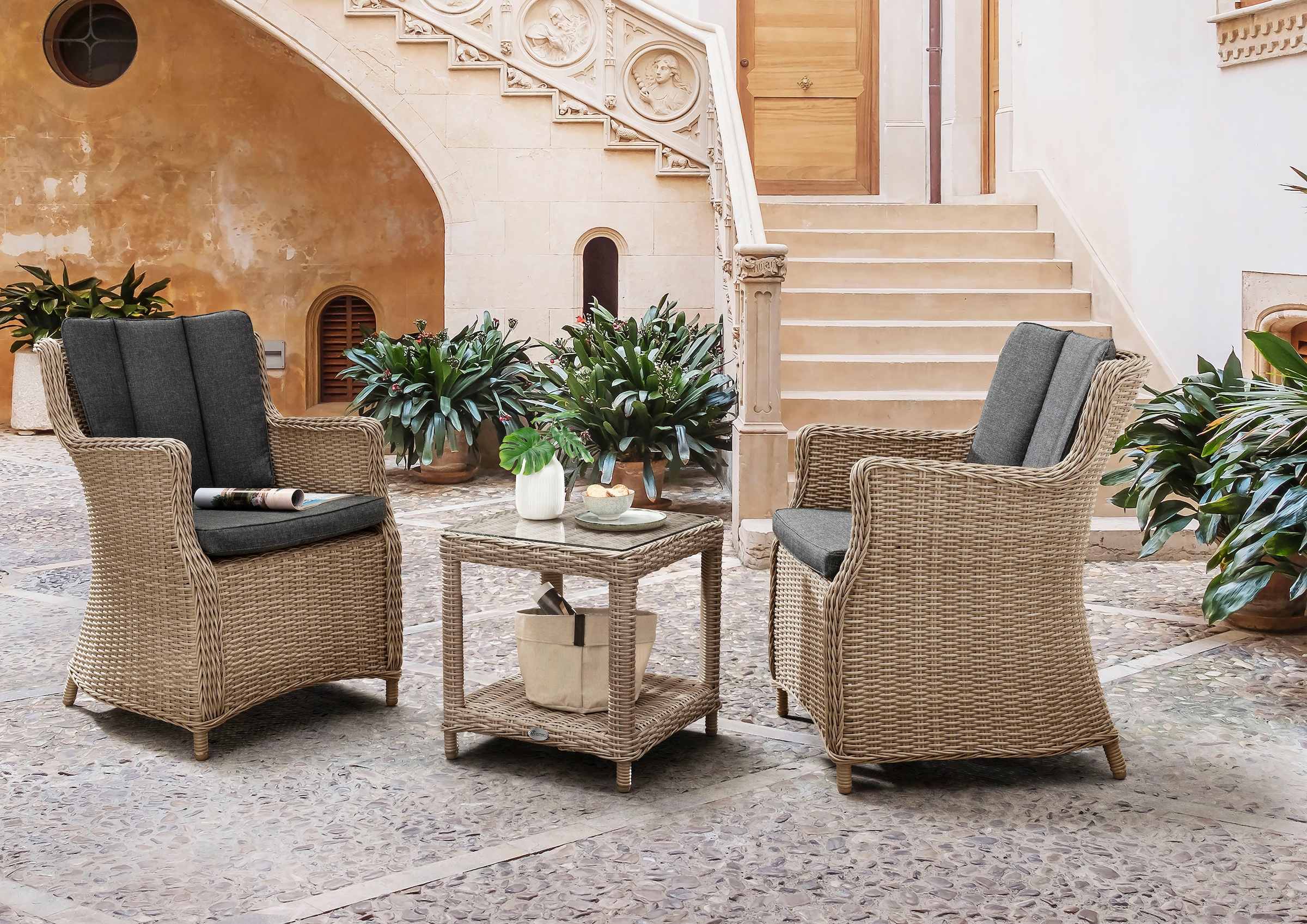 Destiny Balkonset »LUNA MERANO« 2x Sessel, 1x Beistelltisch, inkl. Auflagen günstig online kaufen