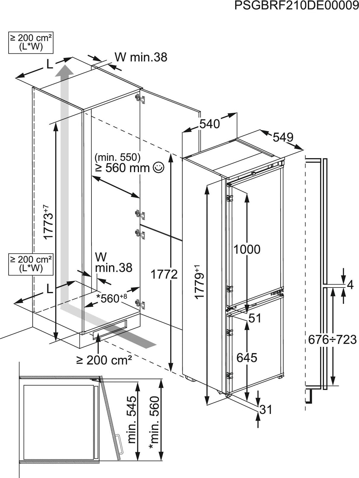 AEG Einbaukühlgefrierkombination Serie 6000 »TSC6N183ES«, 98 L, LowFrost-weniger Eisbildung, Schnellgefrierfunktion, Schlepptür