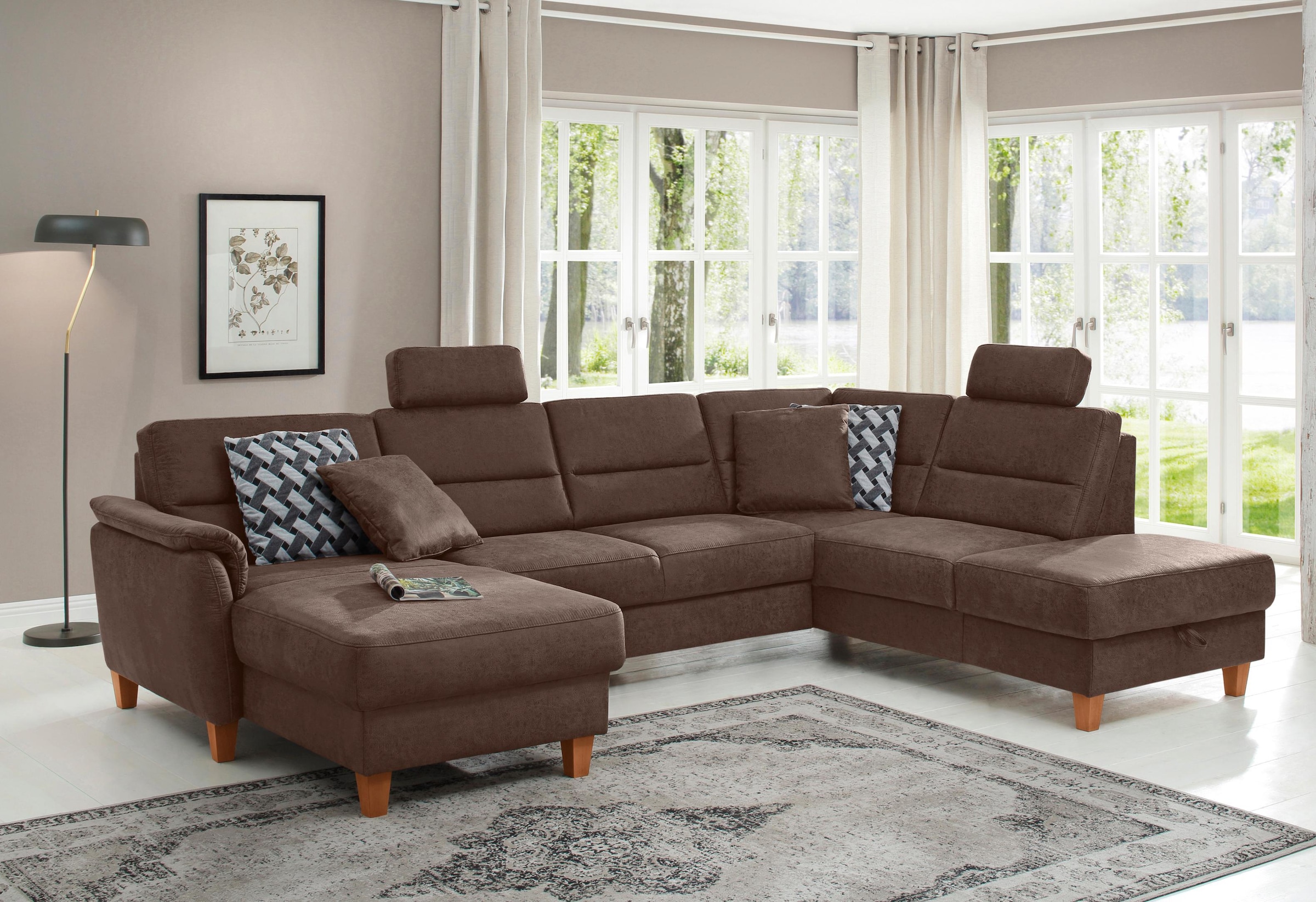 Home affaire Wohnlandschaft »Palmera U-Form, B: 308 cm« optional Bettfunkti günstig online kaufen