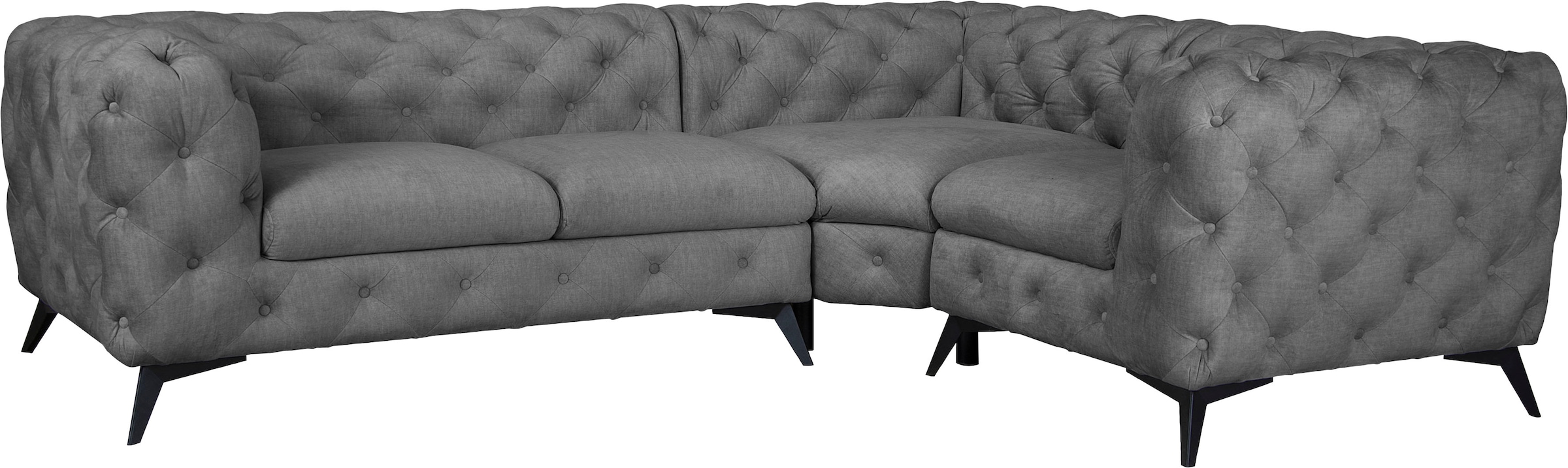 Leonique Chesterfield-Sofa »Ecksofa GLYNIS L-Form mit Wellenunterfederung, Maße B/T/H 264/204/75cm«, aufwändige Knopfheftung, moderne Chesterfield Optik, Fußfarbe wählbar