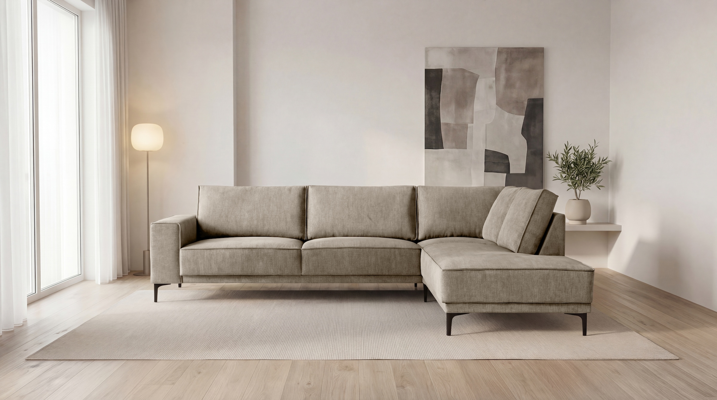 OTTO home Ecksofa »OLAND Bouclé L-Form, B: 289 cm, Skandi-Design« Struktur, Flachgewebe, Luxus-Microfaser, Boucle
