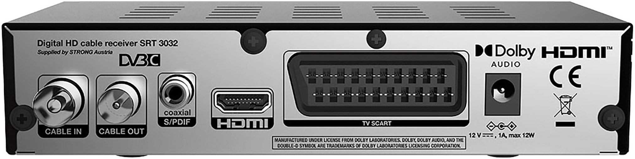 Strong Kabel-Receiver »SRT 3032«, (Automatischer Sendersuchlauf-Durchschleiftuner-EPG (elektronische Programmzeitschrift)-Kindersicherung-Software Update über USB-Timer-Videotext-Videotextuntertitel-mehrsprachige Menüführung)