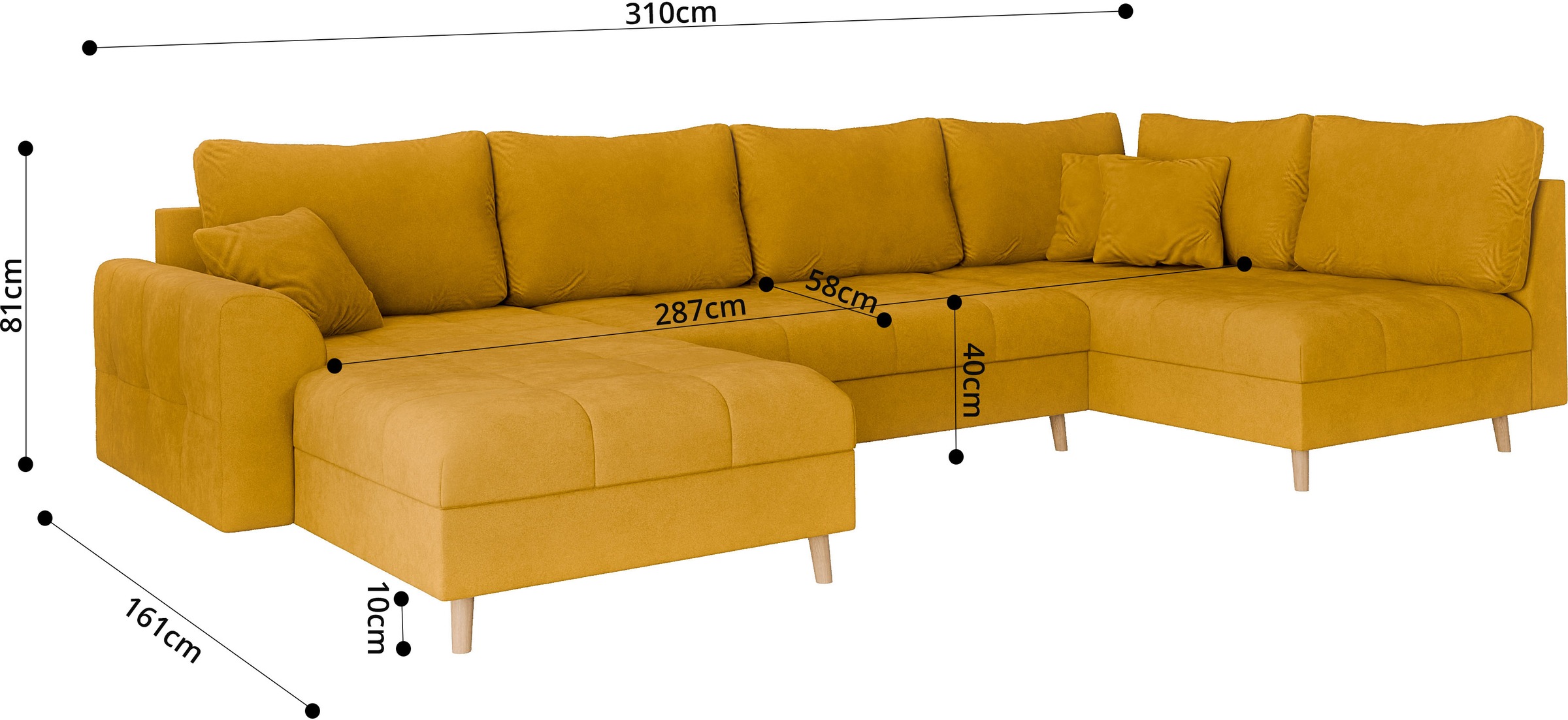 Home affaire Wohnlandschaft »CHARRE U-Form mit Ottomane, Maße B/T/H: 310/161/81 cm«, feine Steppung, lose Rücken- und Zierkissen, auch in Cord und Bouclé