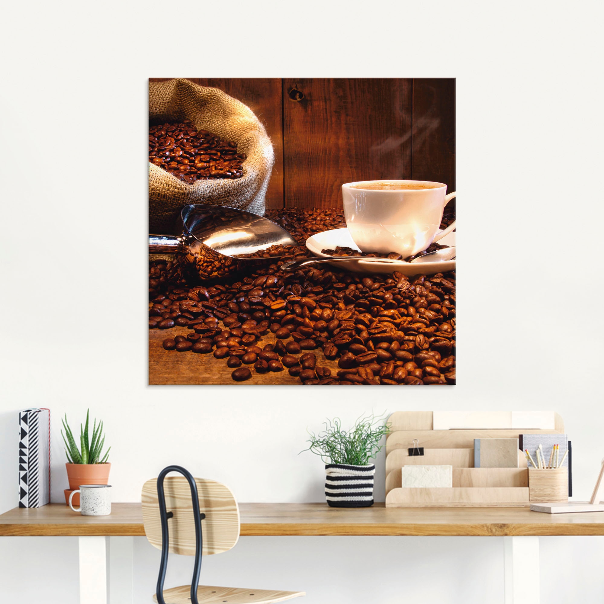 Artland Glasbild »Kaffeetasse und Leinensack auf Tisch« Getränke 1 Stk. tlg günstig online kaufen