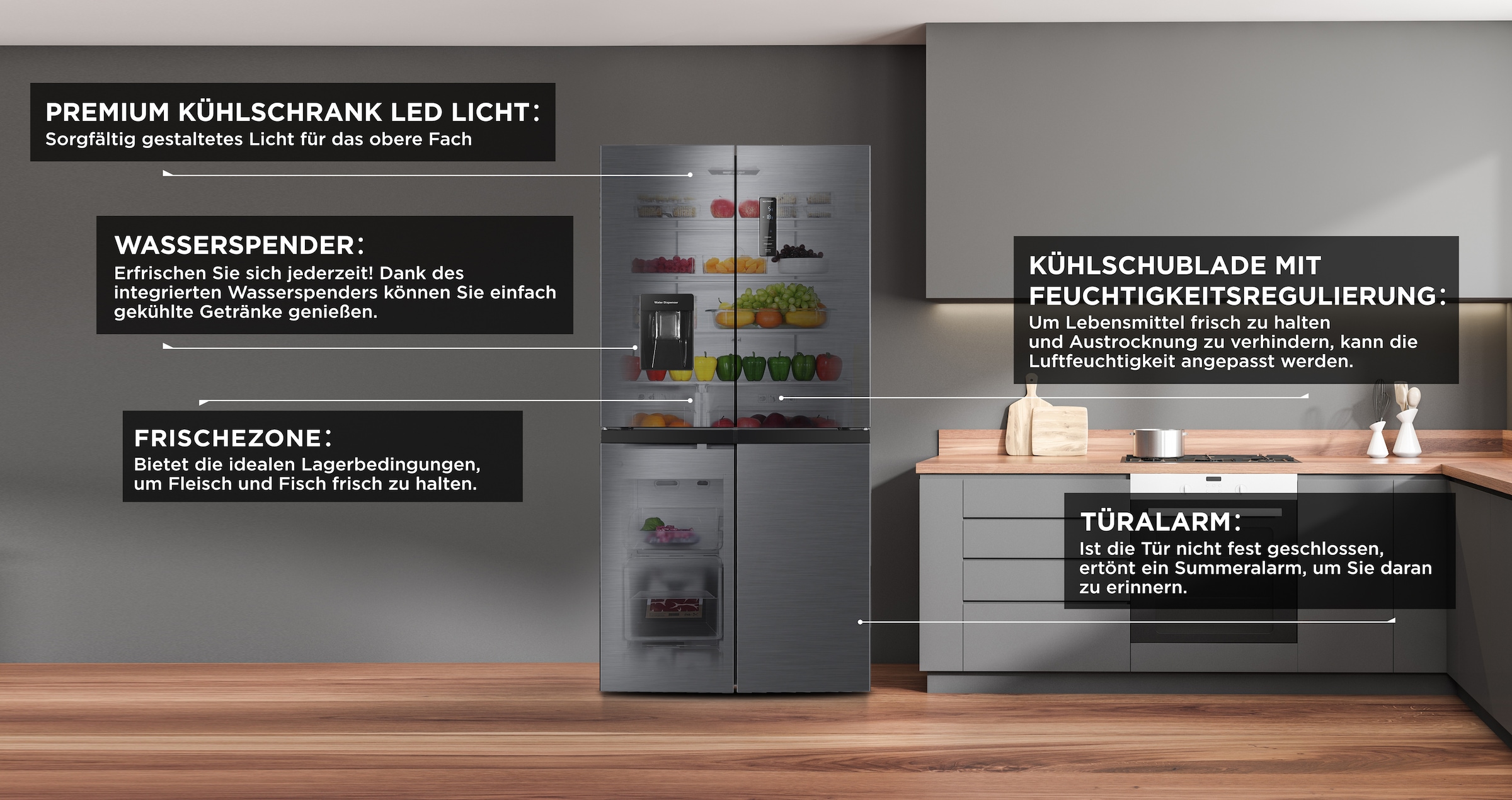 Hanseatic Multi Door »HCDC18080CWDI«, NoFrost, Wasserspender, Display