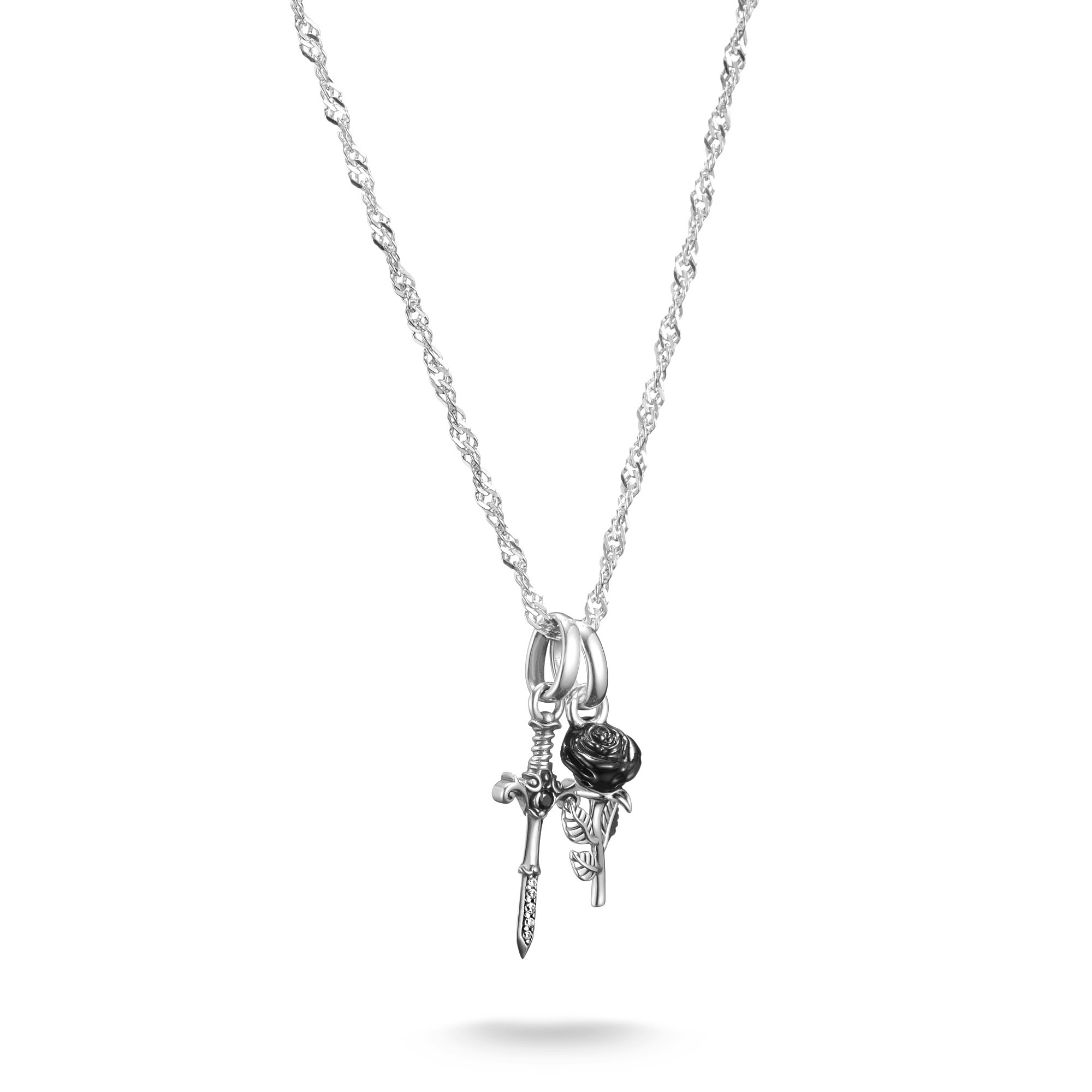 Thomas Sabo Kette Mit Anhänger »True Romance Halskette Schwert-Optik Und Rose« Mit Zirkonia (synth.)