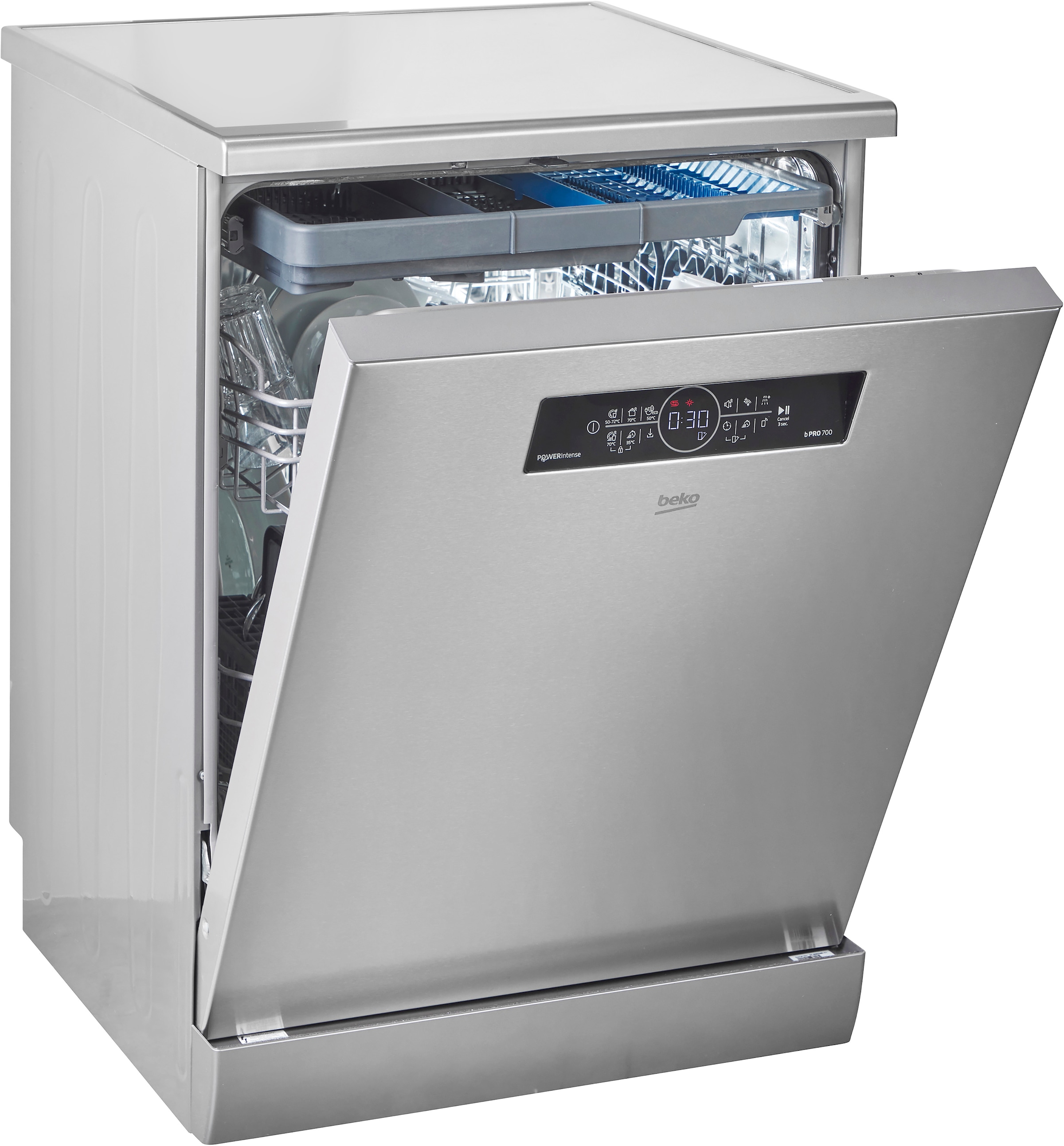 BEKO Standgeschirrspüler »BDFN36462XP« 8,5 l 14 tlg. Maßgedecke Die PowerIntense-Technologie sorgt für herausragende Spülergebnisse