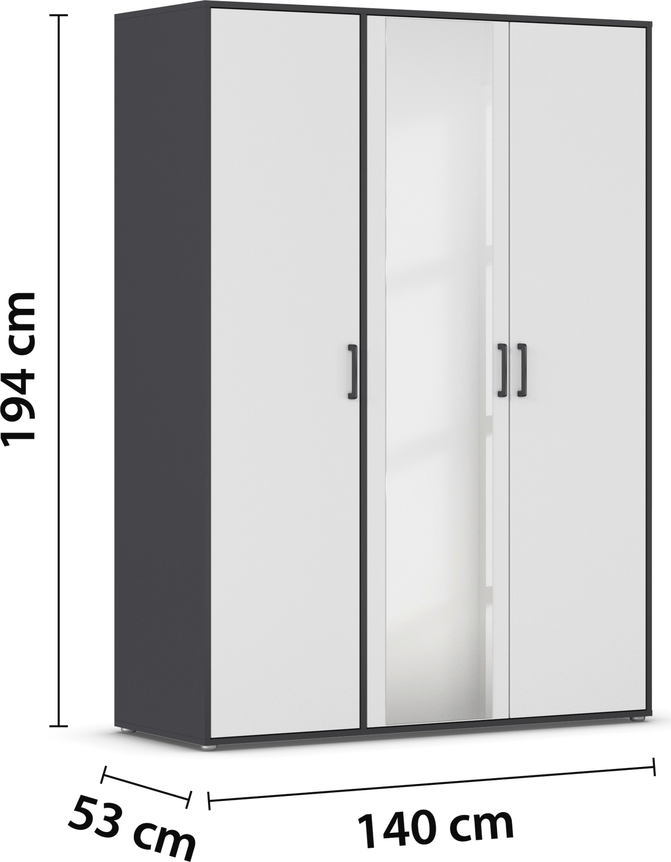 rauch Drehtürenschrank »Kleiderschrank Schrank Garderobe Wäscheschrank VOYAGER«, (in 3 verschiedenen Ausstattungen BASIC/CLASSIC/PREMIUM), mit modernen Griffen in Graumetallic und Spiegel