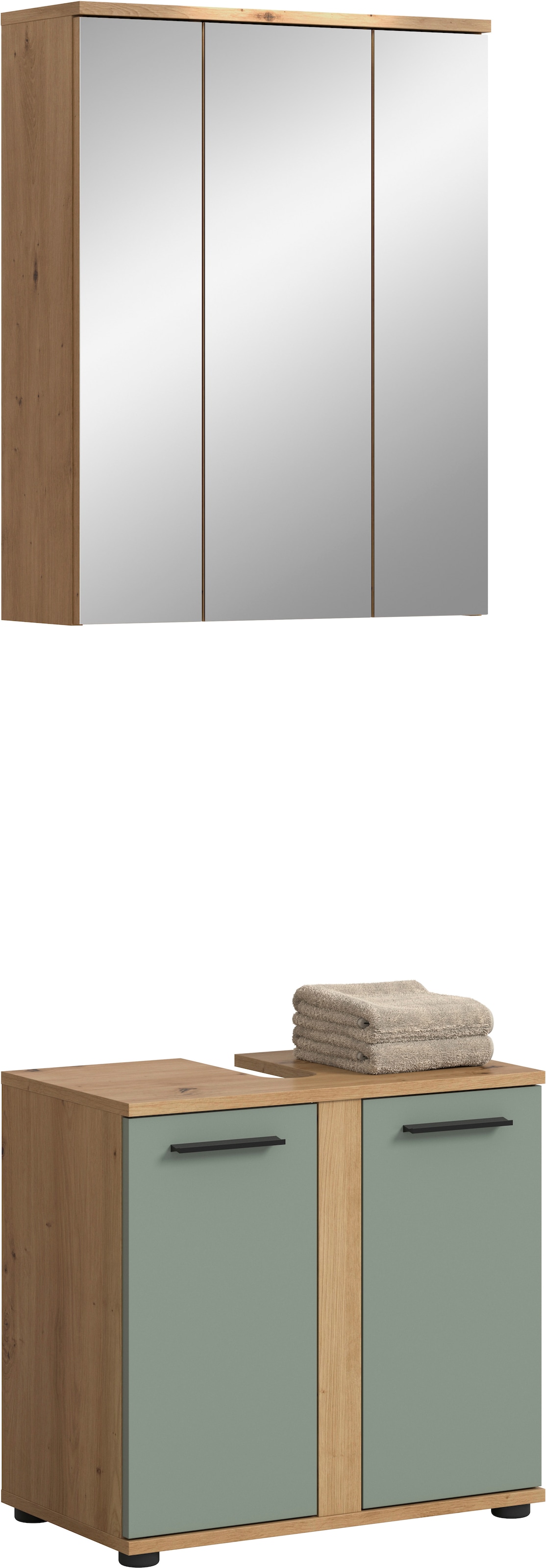 welltime Badmöbel-Set »LUCCA, 2- teilig, Waschbeckenunterschrank, Spiegelschrank« Set, bestehend aus: 1x Waschbeckenunterschrank & 1x Spiegelschrank, 2 Stk. tlg.