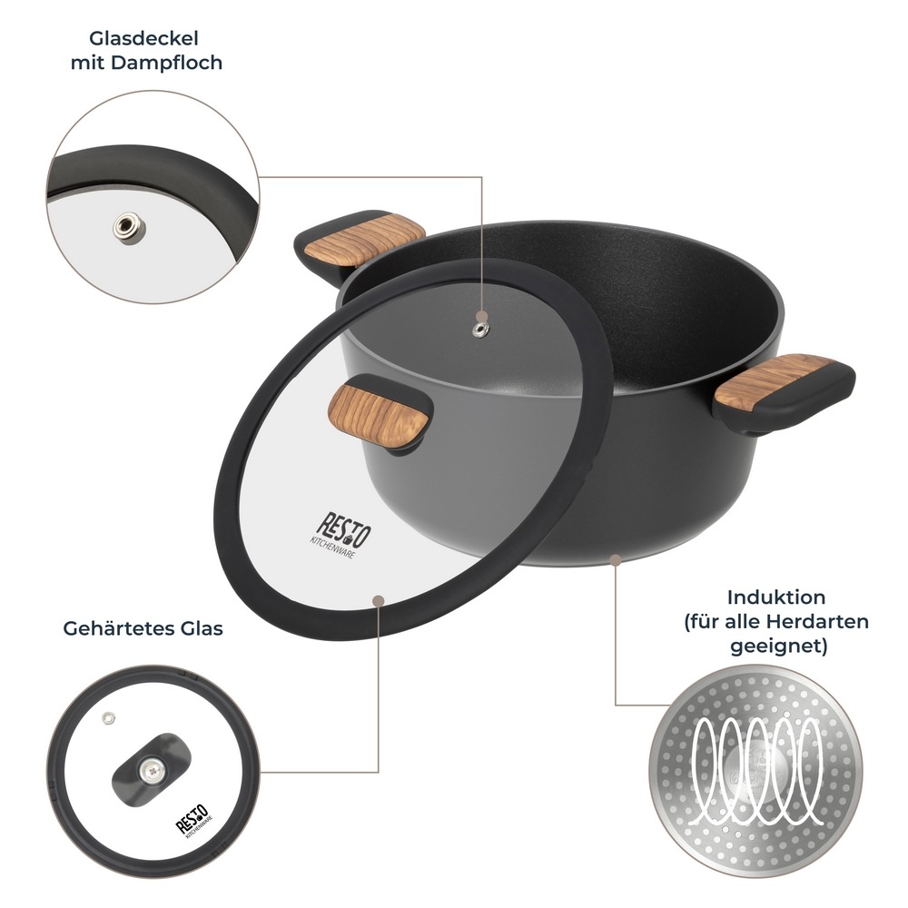 RESTO Kitchenware Kochtopf »Mon, Bratentopf antihaftbeschichtet und spülmaschinenfest« 2 Stk. tlg. Aluminium