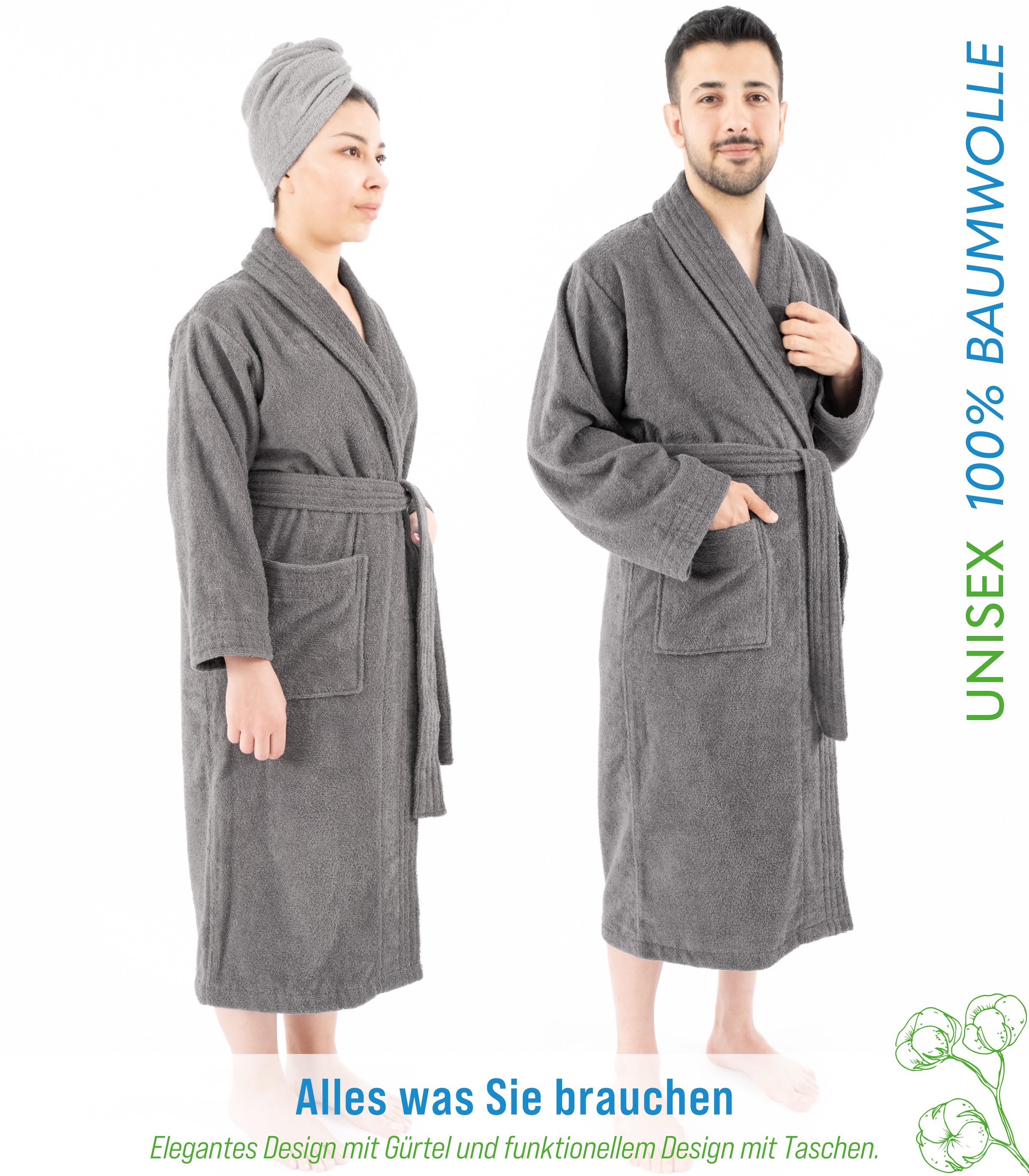 HAMMETEX Bademantel »Bademantel 100% Baumwolle Unisex, 400 GSM, Weich & Saugfähig«, (Packung), ideal für Sauna & Spa, Hotelbademantel, Morgenmantel