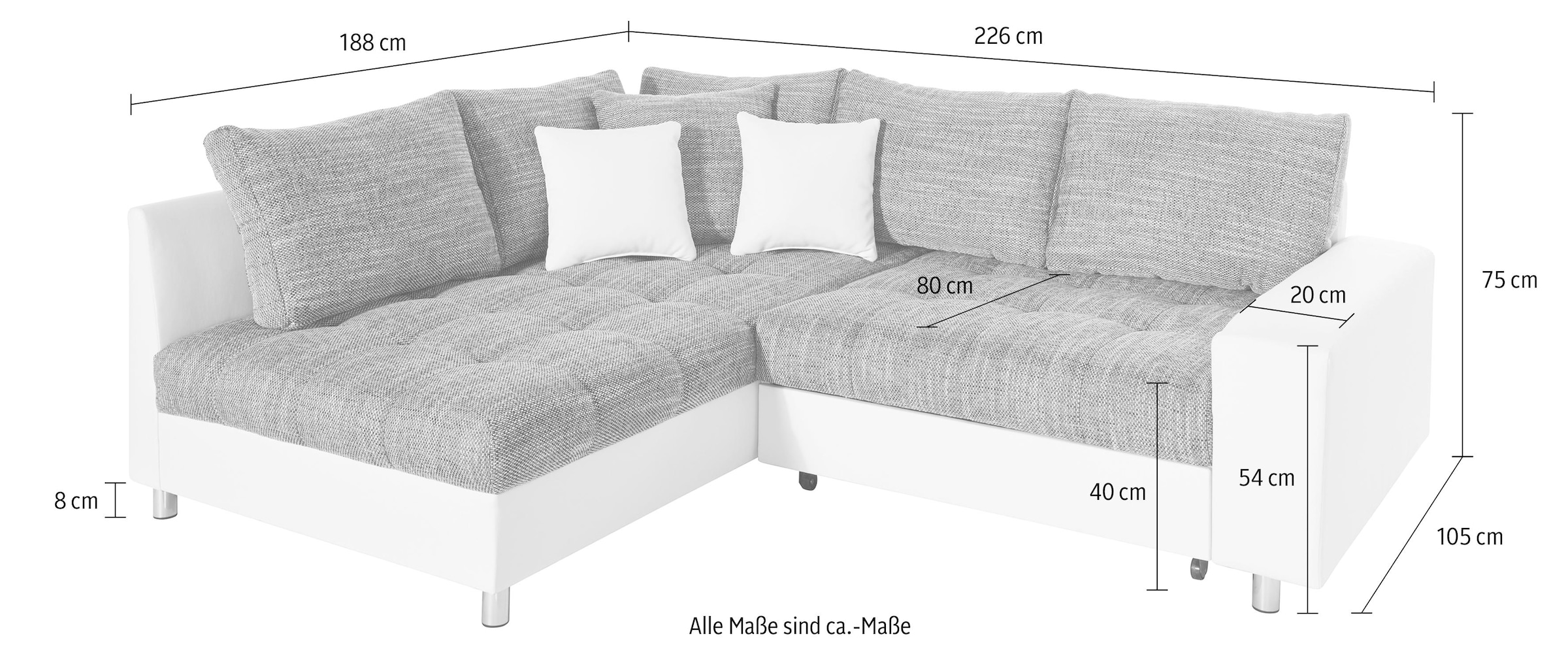 Mr. Couch Ecksofa »Tobi L-Form«, wahlweise mit Kaltschaum (140kg Belastung/Sitz) und Bettfunktion
