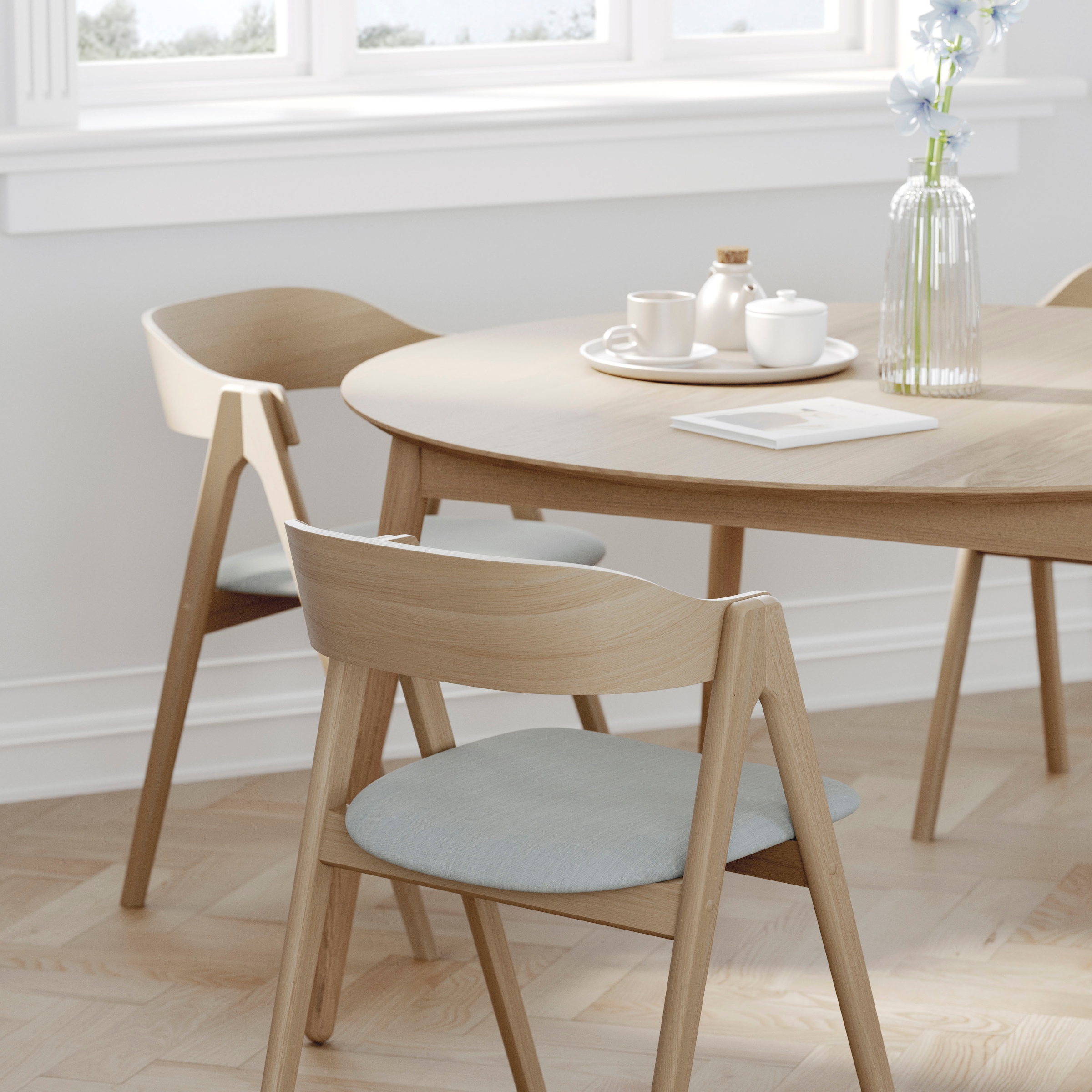 Hammel Furniture »Meza Designtisch mit Auszugsfunktion und 2 Einlegeplatten« Ø135(231) cm, runde Tischplatte aus MDF/Laminat, Massivholzgestell