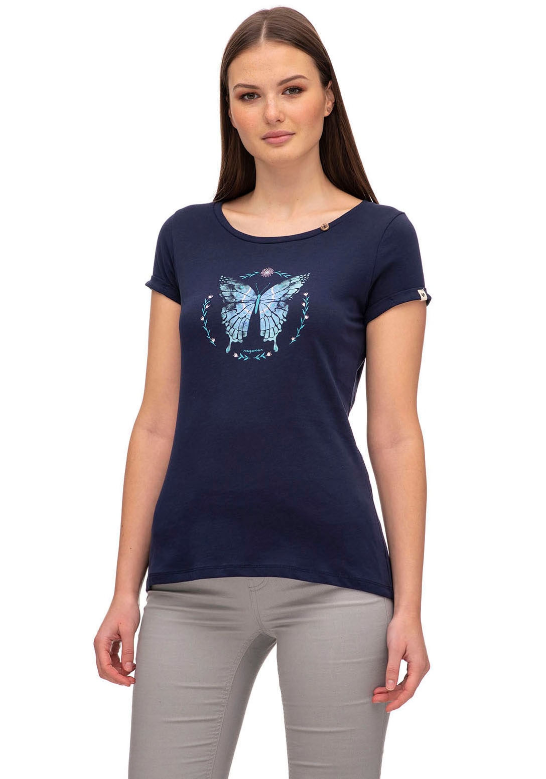 der Ragwear ORGAN«, »Shirt bei Brust auf Rundhalsshirt mit T-Shirt online FLORAH BUTTERFLY Schmetterlings-Print