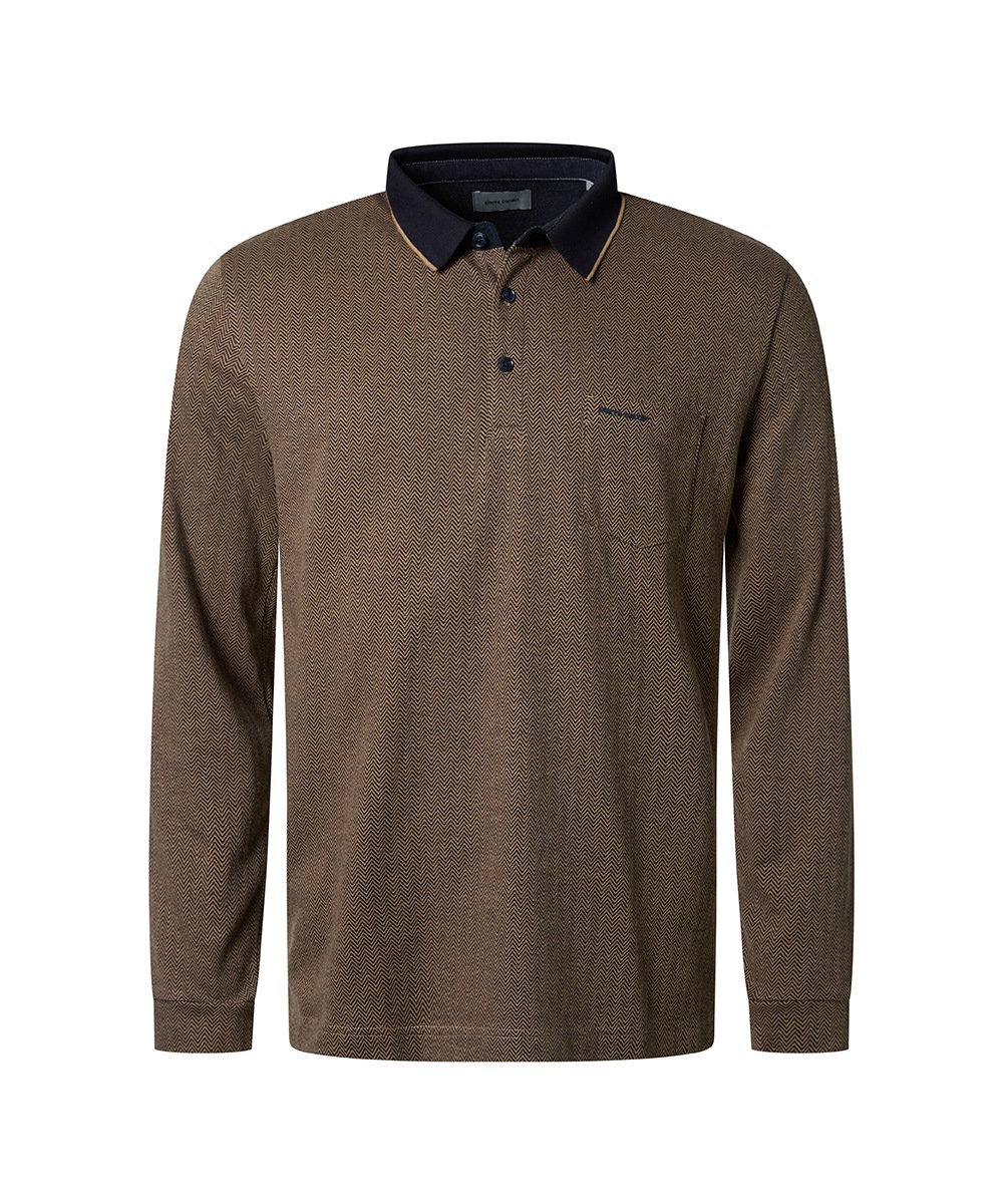Pierre Cardin Langarm-Poloshirt, mit Fischgratmuster