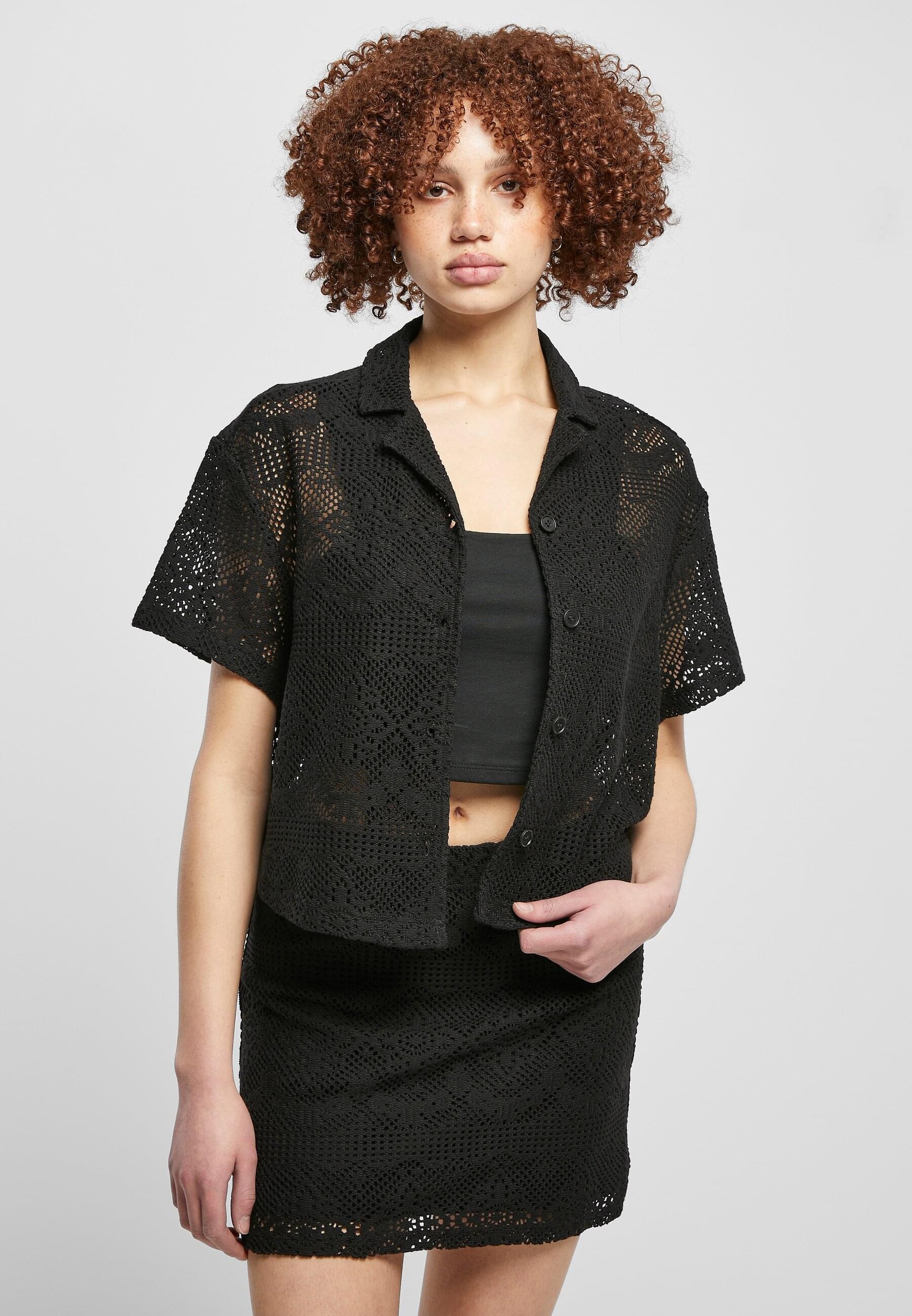 URBAN CLASSICS Klassische Bluse »Urban Classics Damen Ladies Crochet Lace Resort Shirt«