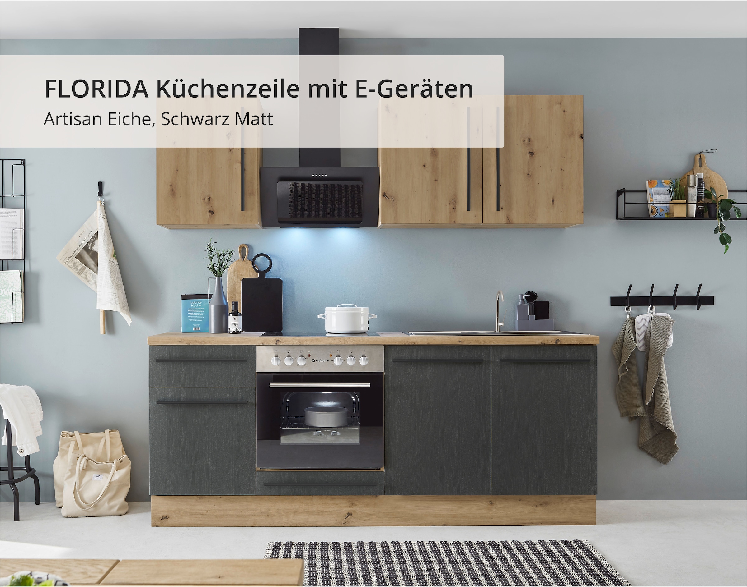 KOCHSTATION Küchenzeile »KS-Florida« mit 38mm starker Arbeitsplatte, wahlweise mit E-Geräten/Einbauspüle