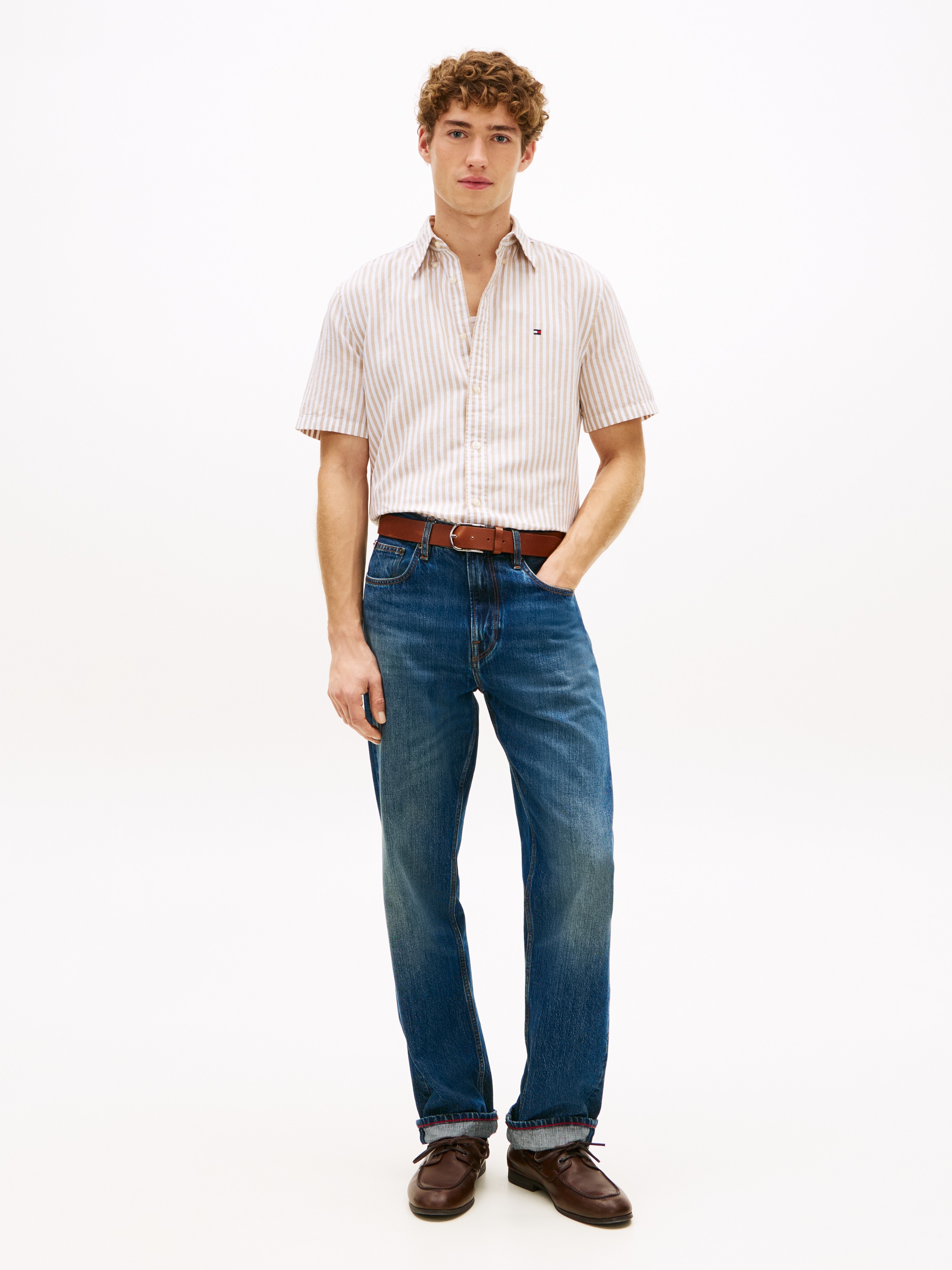 Tommy Hilfiger Kurzarmhemd »LINEN BLEND BENGAL STRIPE« regular fit, gestreift, Button-down-Kragen