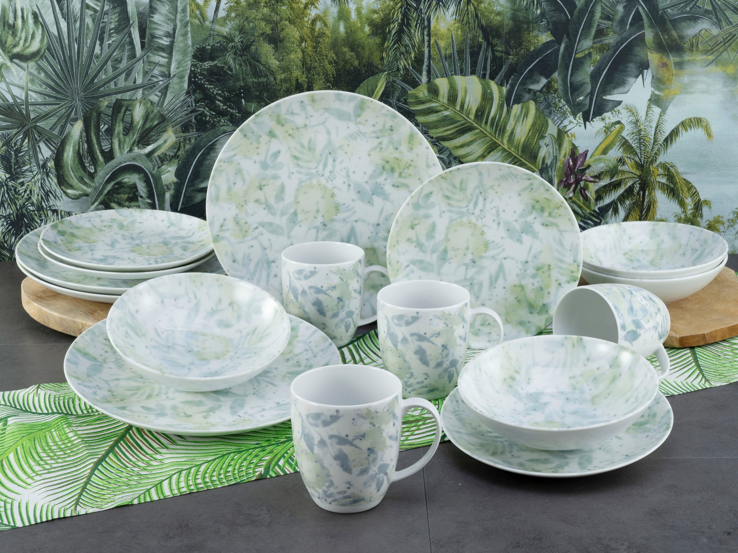 CreaTable Kombiservice »Geschirr-Set Home - Tropical«, (Set, 16 tlg., Kaffe günstig online kaufen