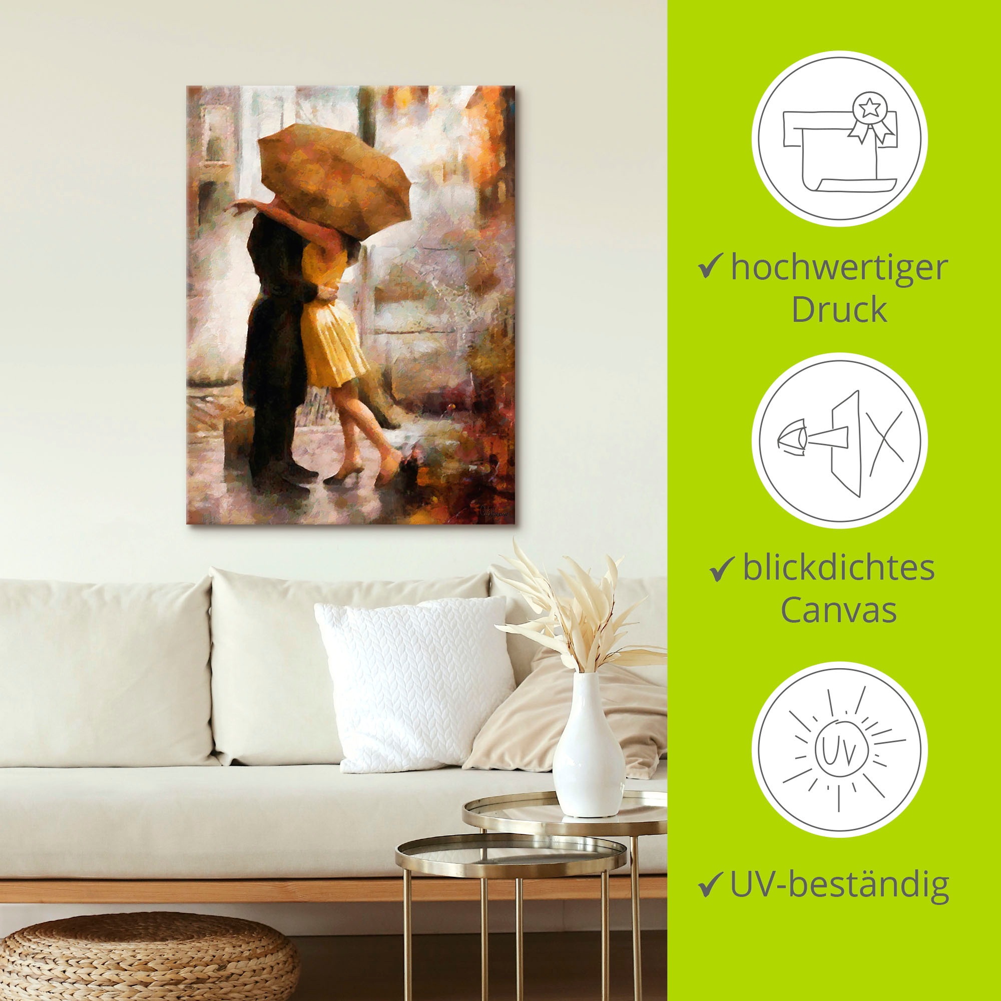 Artland Wandbild »Kuss unter Regenschirm«, Bilder von Liebespaaren, (1 St.), als Leinwandbild, Poster in verschied. Größen