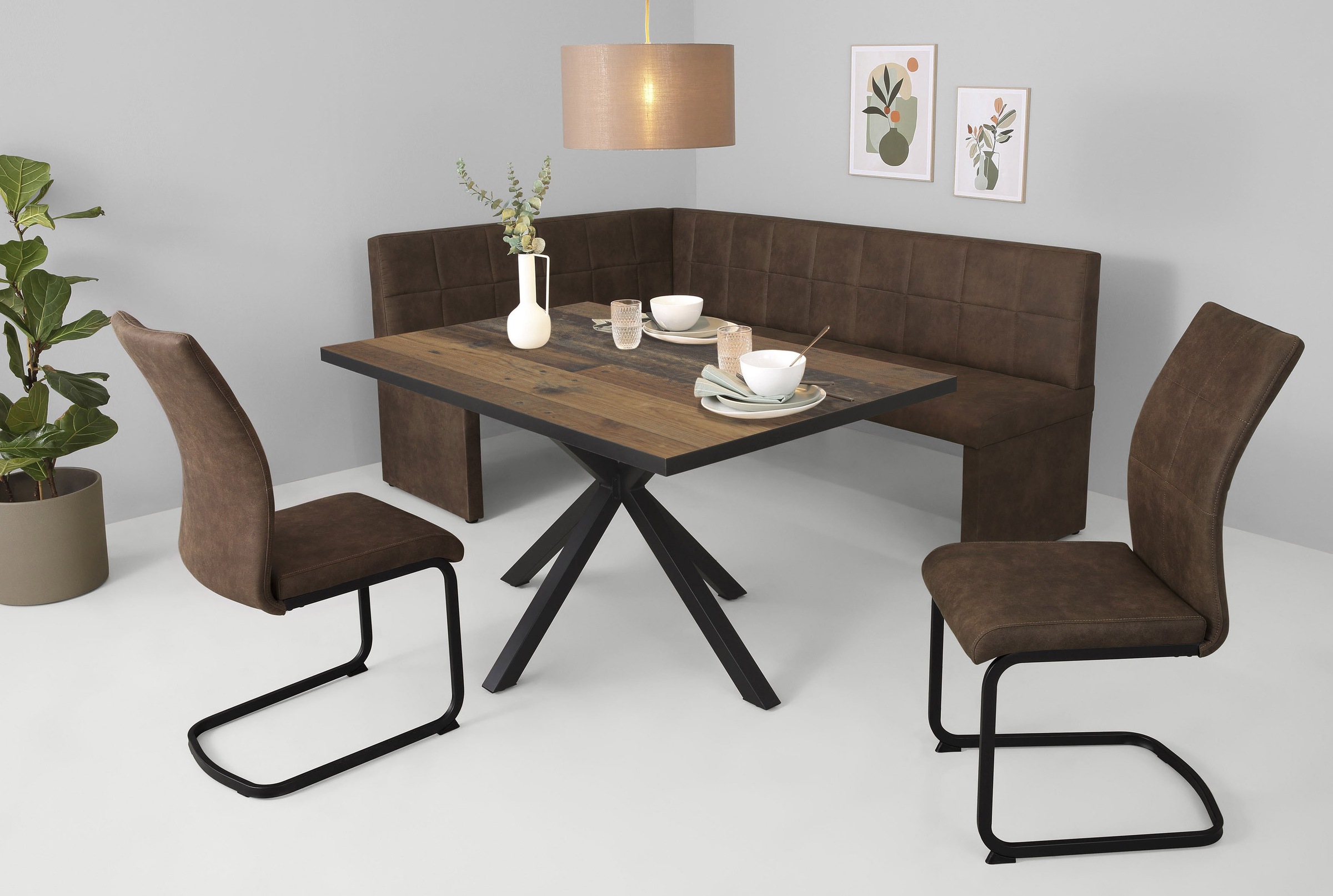 HELA Essgruppe »SPREE« 4 Stk. tlg. Esstisch 140x90 cm mit Dickkante, Microf günstig online kaufen