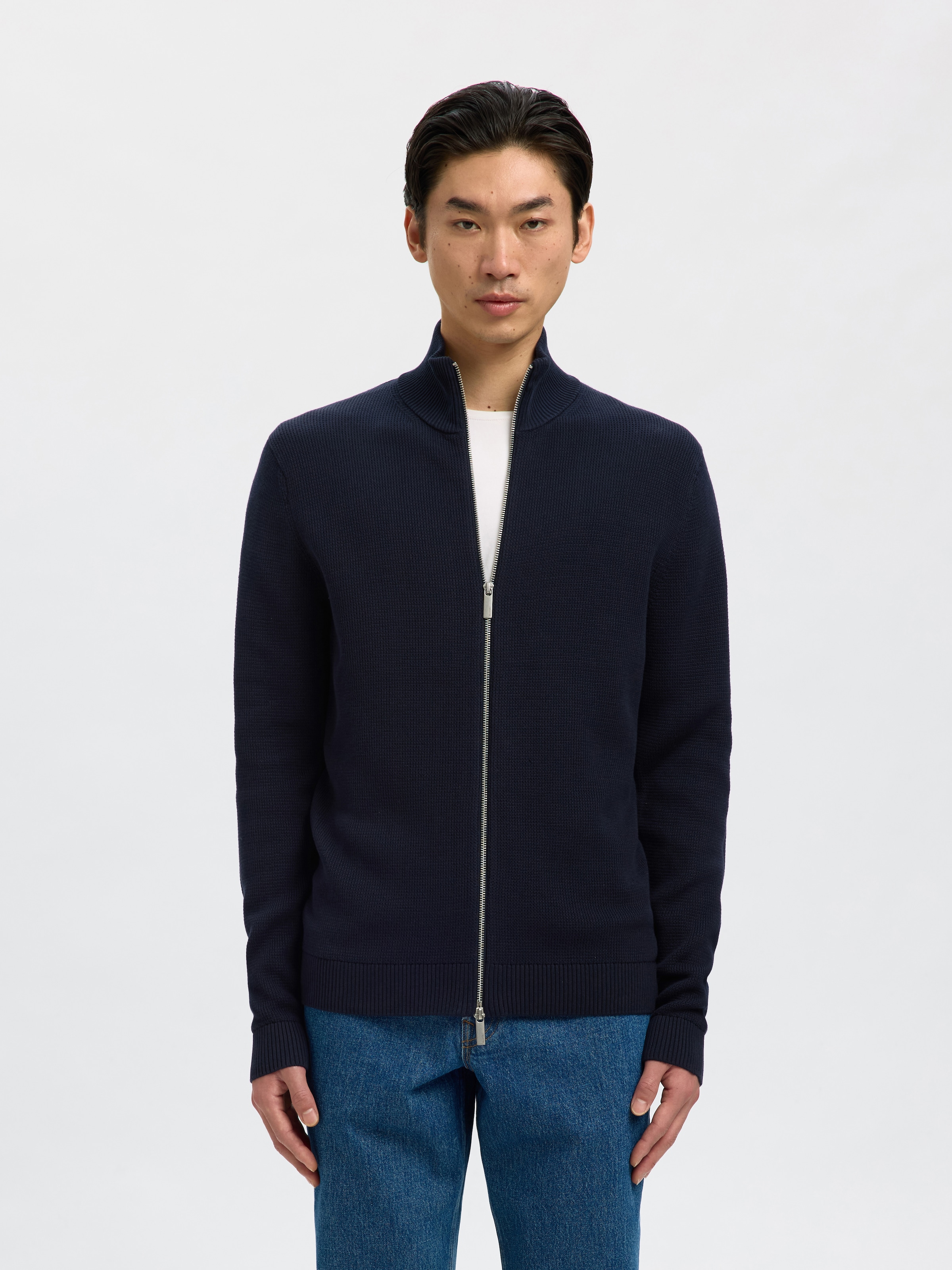 SELECTED Strickjacke »SLMDANE LS KNIT STRUCTURE FULL ZIP NOOS« Baumwolle, regular fit