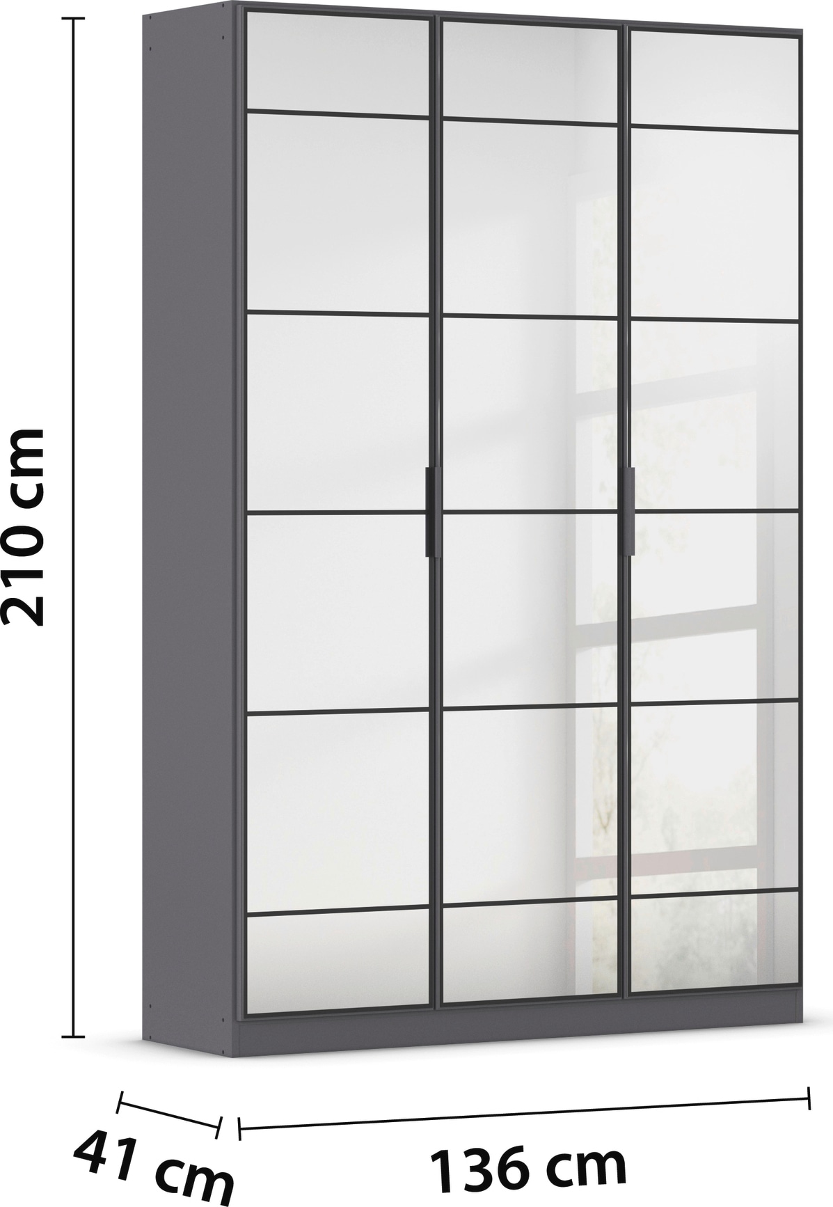 rauch Drehtürenschrank »Kleiderschrank Schrank Garderobe Schlafzimmerschrank ACERO«, (praktisch in Tiefe 41 cm mit vielen Einlegeböden), Spiegelfront in moderner Loft-Optik MADE IN GERMANY