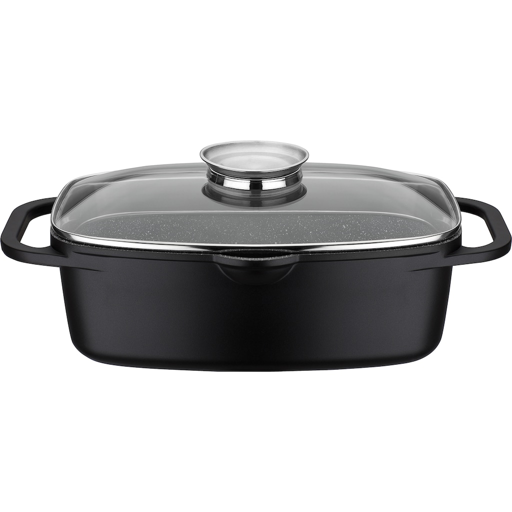 GSW Topf-Set »Gourmet Granit«, Gusseisen, (Set, 4 tlg., 1 Bräter 32cm, 1 Wok Ø32cm, mit Deckel, Gittereinsatz, Pfannenwender)