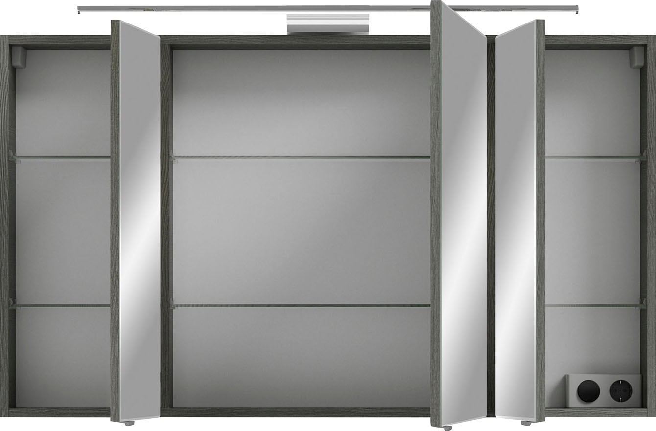 Saphir Badmöbel-Set »6005 Sprint 3-teilig, Keramik-Waschtisch mit LED-Spiegelschrank«, (4 St.), Midischrank, inkl. Türdämpfer, 4 Türen, 4 Schubladen, Bad-Set