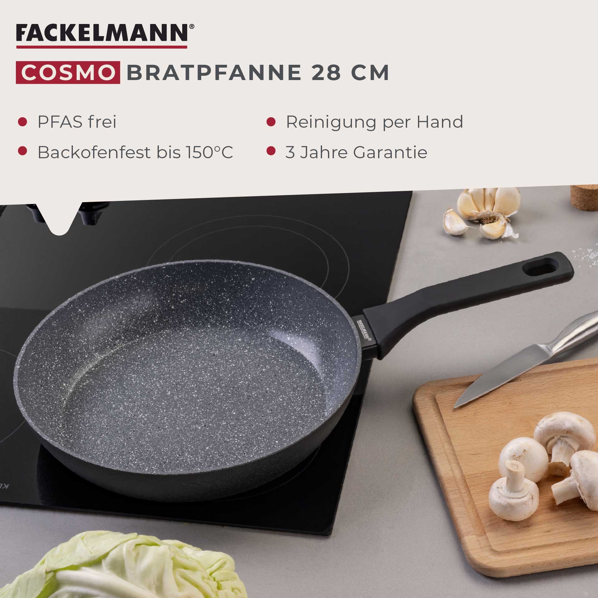 FACKELMANN Bratpfanne »Cosmo«, Aluminium, (Set, 3 tlg.), Bratpfannen-Set Cosmo Ø 20, 24, 28 cm – mit Ceramic-Beschichtung