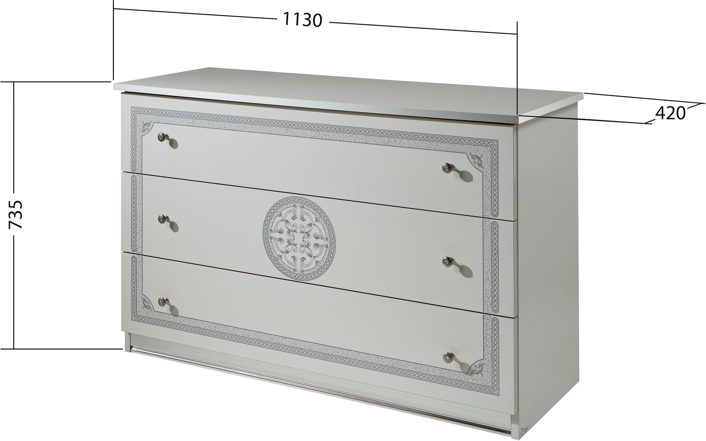 INOSIGN Schubkastenkommode »Greta, aus FSC-zertifiziertem Holzwerkstoff mit Dekor im Klassikstil«, (Maße (B/T/H): 113/42/73,5 cm), mit 3 Schubladen, soft-close-Funktion, Made in Italy