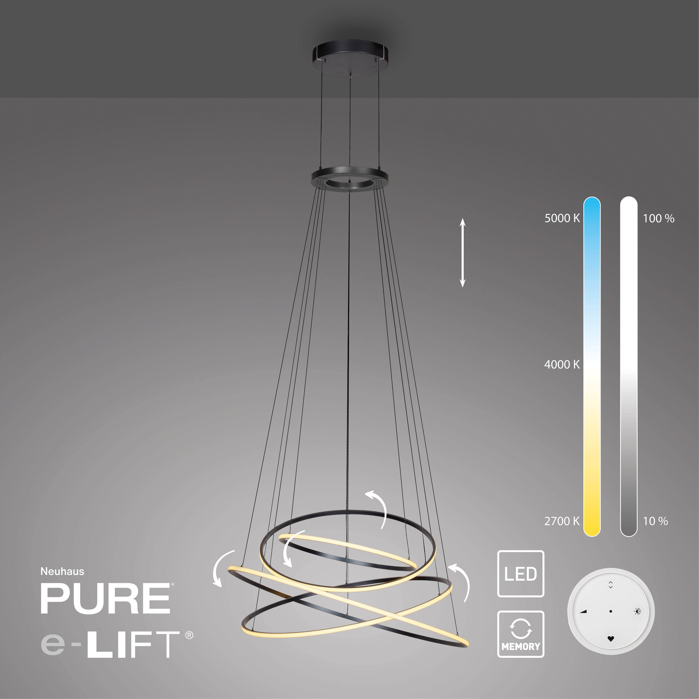 Neuhaus PURE LED Pendelleuchte »PURE E-Flying Rings« LED-Board 1 Stk. warmweiß - kaltweiß e-LIFT® Funktion, CCT, dimmbar über Fernbedienung