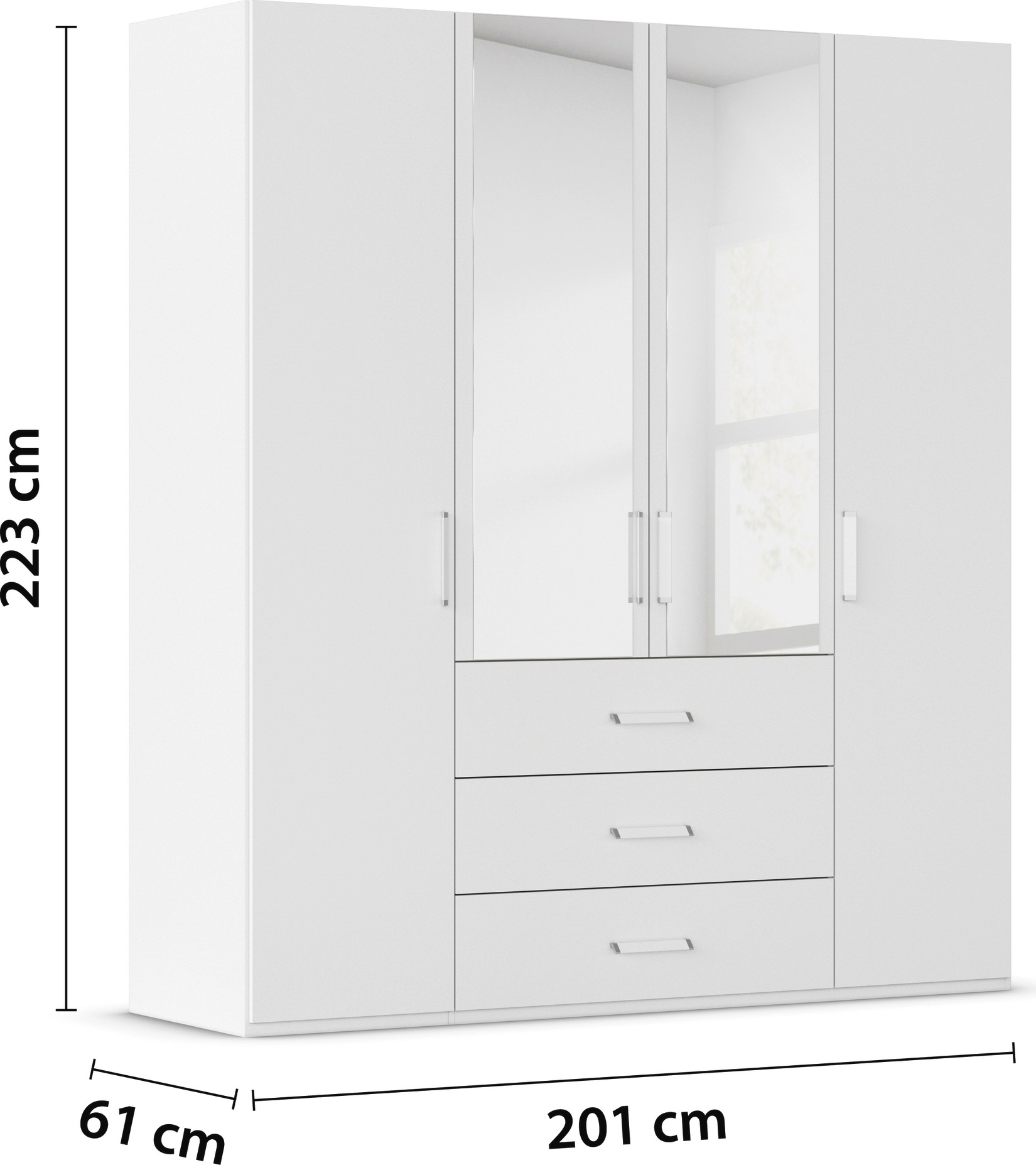 rauch Drehtürenschrank »Kleiderschrank Schrank Garderobe Schlafzimmerschrank EVELYN«, (in 2 Höhen 197 oder 210 cm erhältlich), in elegantem Stil mit Schubladen 3 Breiten und 2 Höhen MADE IN GERMANY
