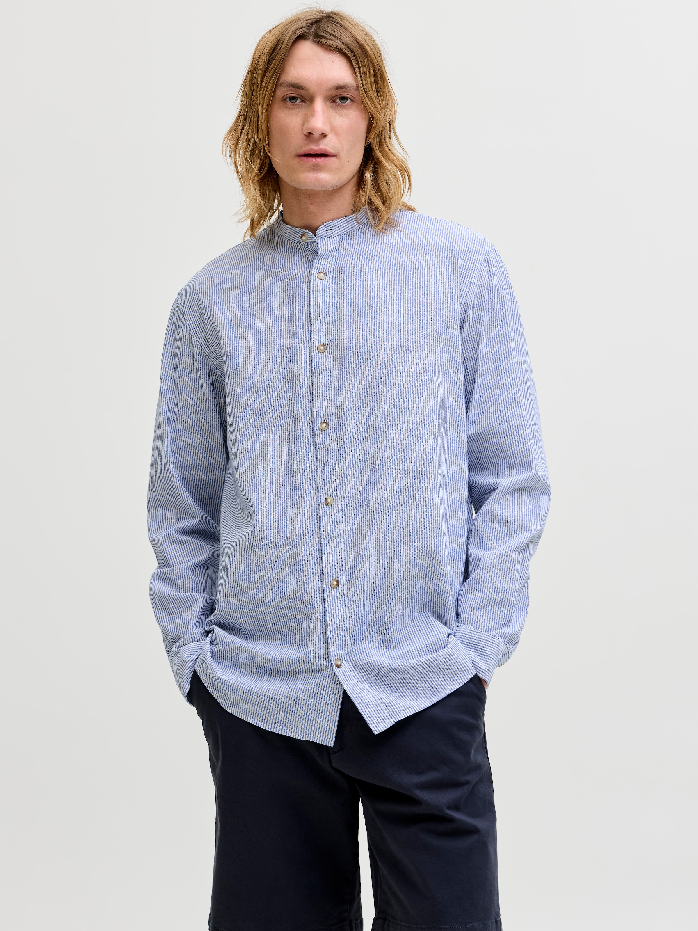 Jack & Jones Langarmhemd »JJESUMMER LINEN BLEND BAND SHIRT L/S SN« Baumwollmischung, regular fit