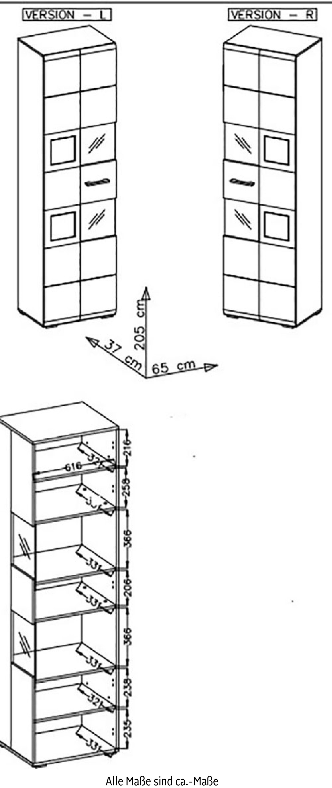 Innostyle Vitrine »FUN PLUS II«, (2 St.), Glastür, 7 Fächer, Softclose, ABS Kantenschutz