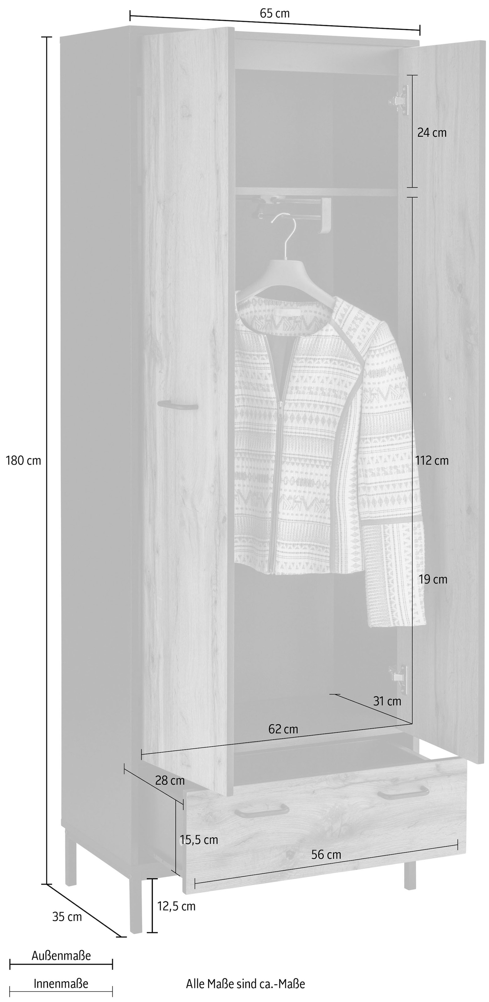 Places of Style Garderobenschrank »Rocco«, mit ausziehbare Kleiderstange,  Griffe aus Metall, Höhe 180,5 cm auf Rechnung bestellen