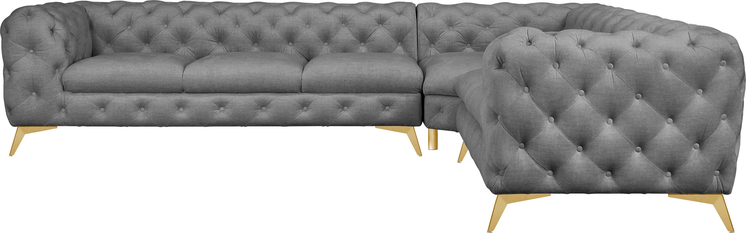 Leonique Chesterfield-Sofa »Ecksofa GLYNIS L-Form mit Wellenunterfederung, günstig online kaufen