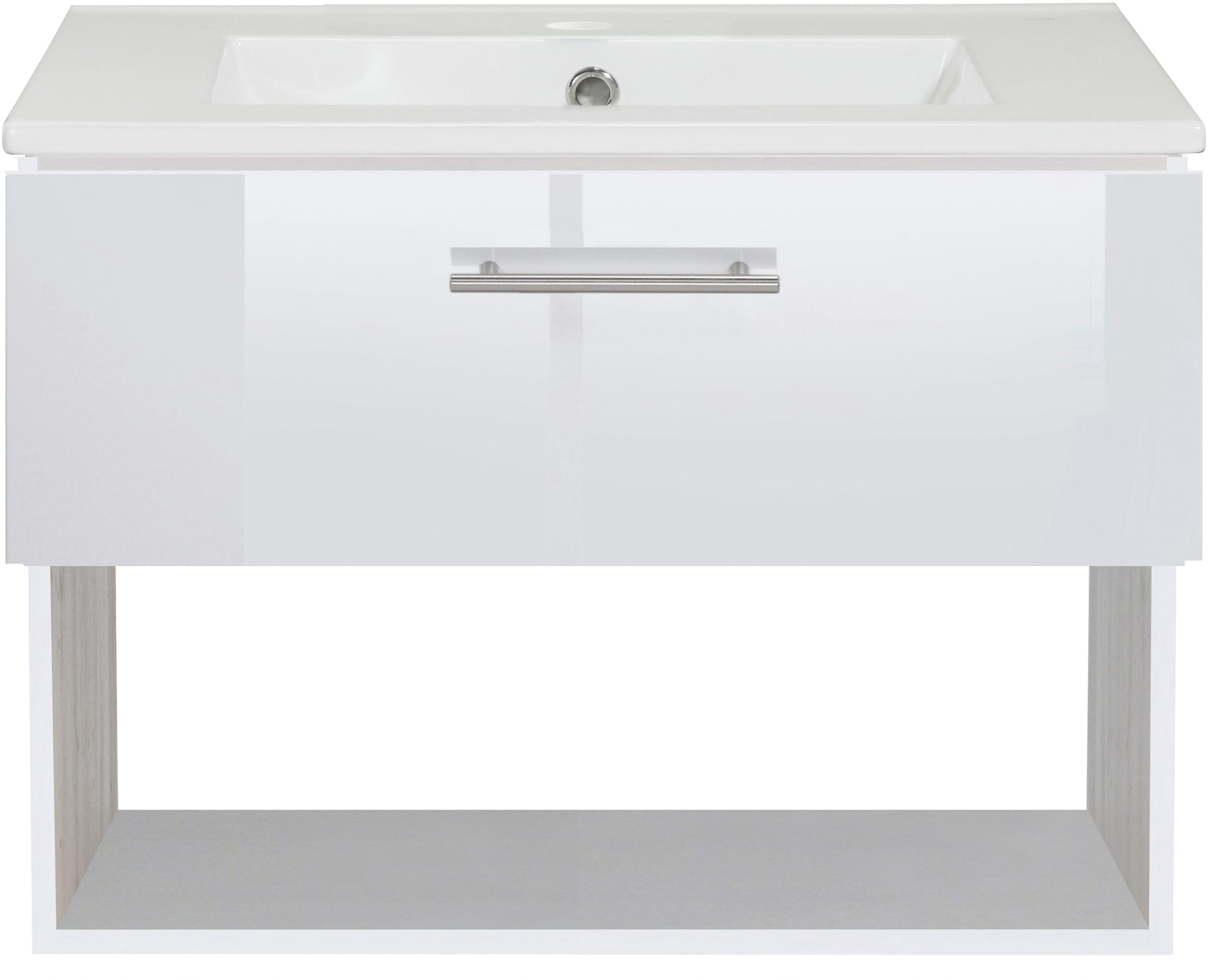 welltime Waschtisch »Trento Light, 60cm, 80cm, 100cm, Keramik-Auflagebecken«, 1 Auzug und 1 offenes Fach