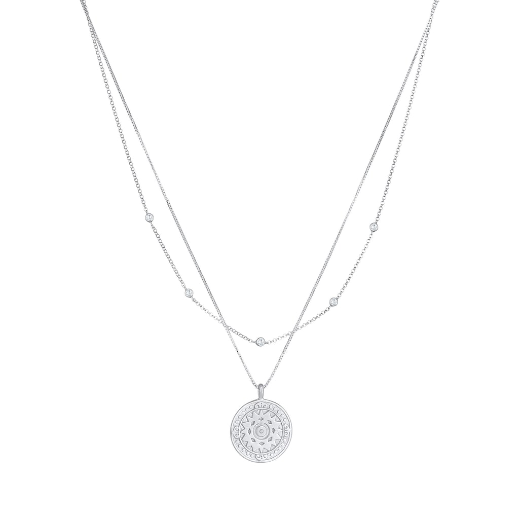 Elli Gliederkette »Layer Coin Ornament Münze Zirkonia 925 Silber«