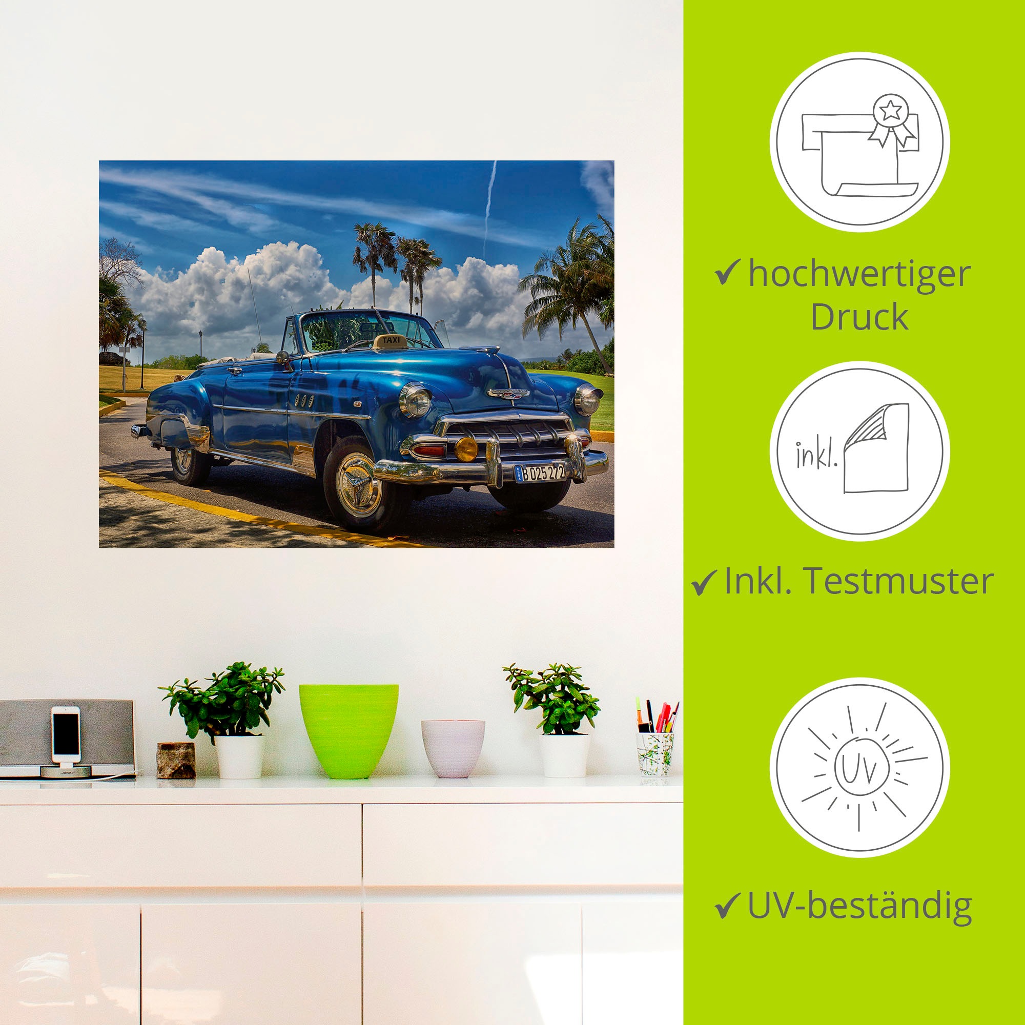 Artland Wandbild »Havanna Flair«, Auto, (1 St.), als Alubild, Outdoorbild, Leinwandbild, Poster, Wandaufkleber