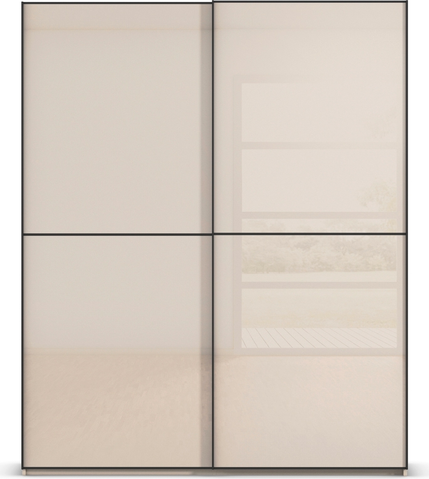 rauch Schwebetürenschrank »Kleiderschrank Schrank Garderobe Schlafzimmerschrank SCALE-DUO«, edle zweigeteilte Türen Glas-Front mit 3 Zierleisten MADE IN GERMANY