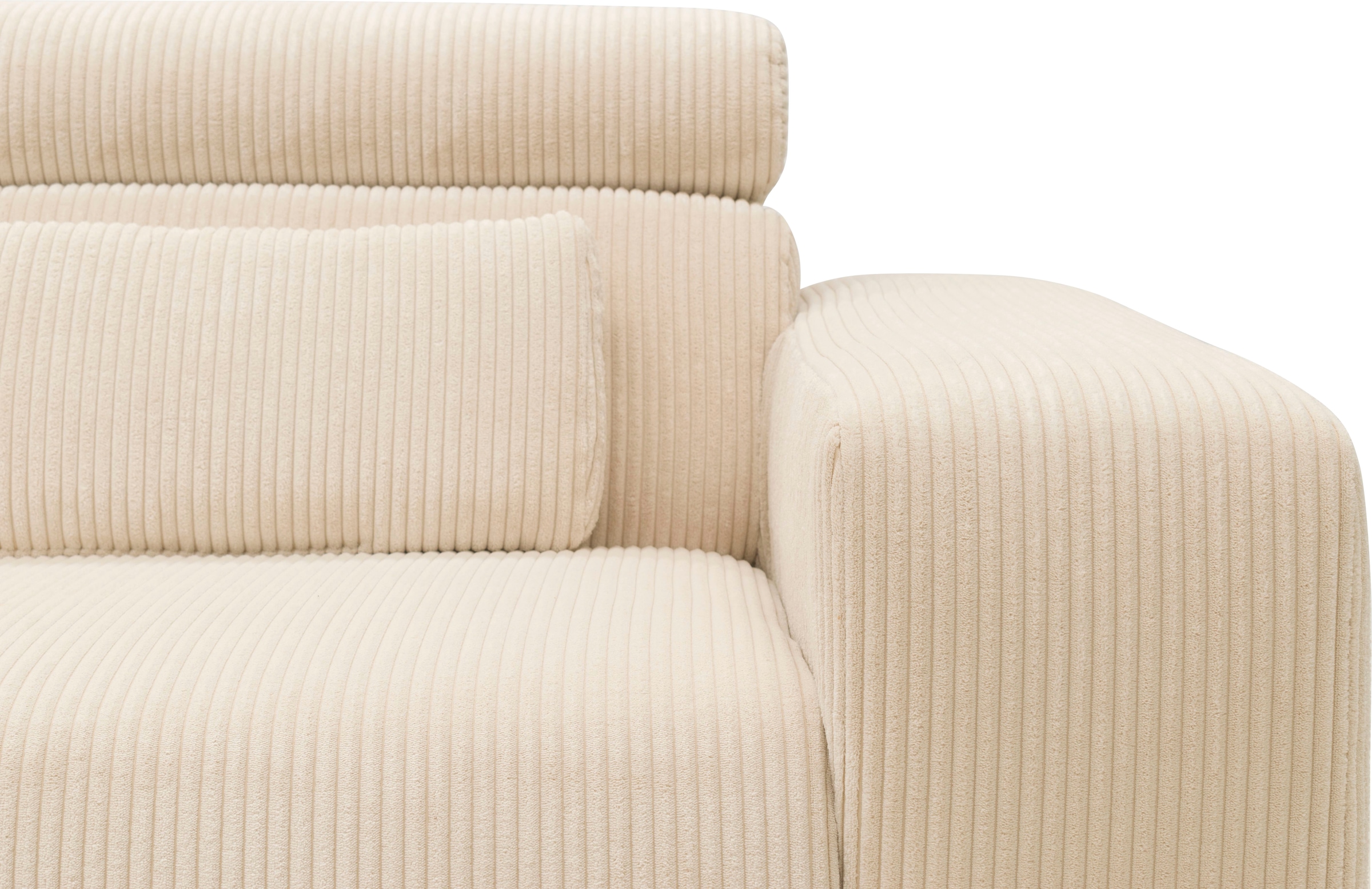 DOMO collection Ecksofa »Brandon B/T: 289/177 cm, belastbar bis 140kg/ Sitz, L-Form«, mit Sitztiefenverstellung, Cord, creme