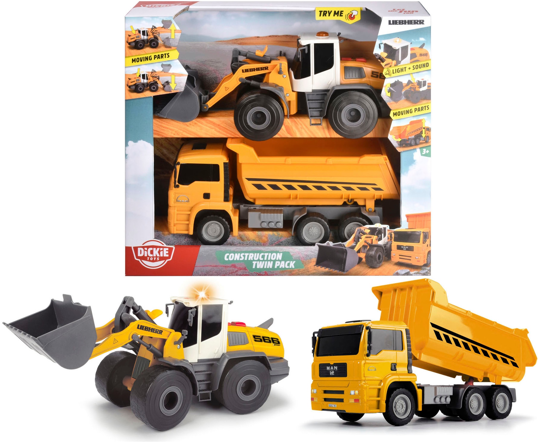 Dickie Toys Spielzeug-Baumaschine »Construction Twin Pack«, (Set), mit Licht und Sound